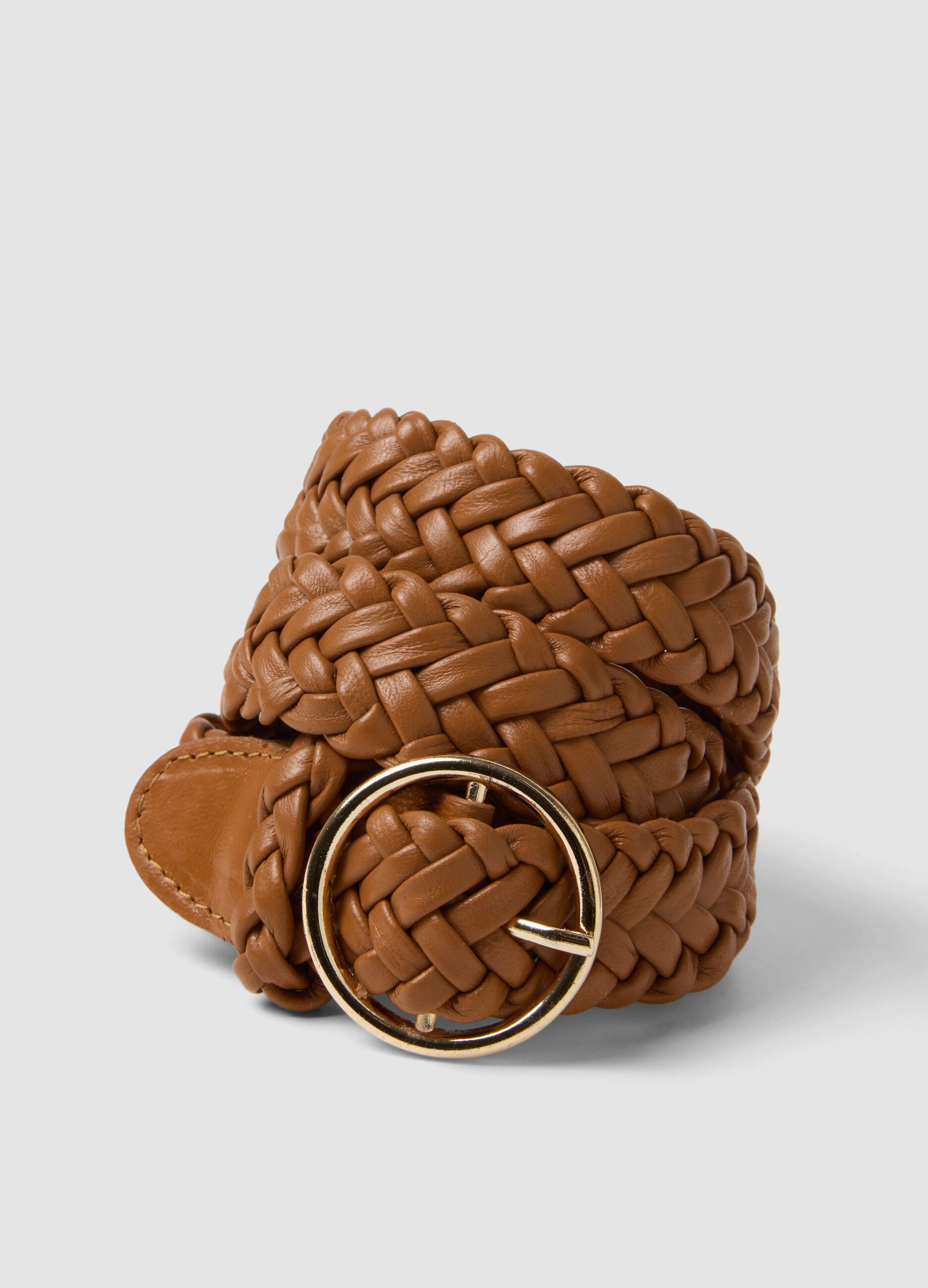 Brown braided belt in pure goat leather
