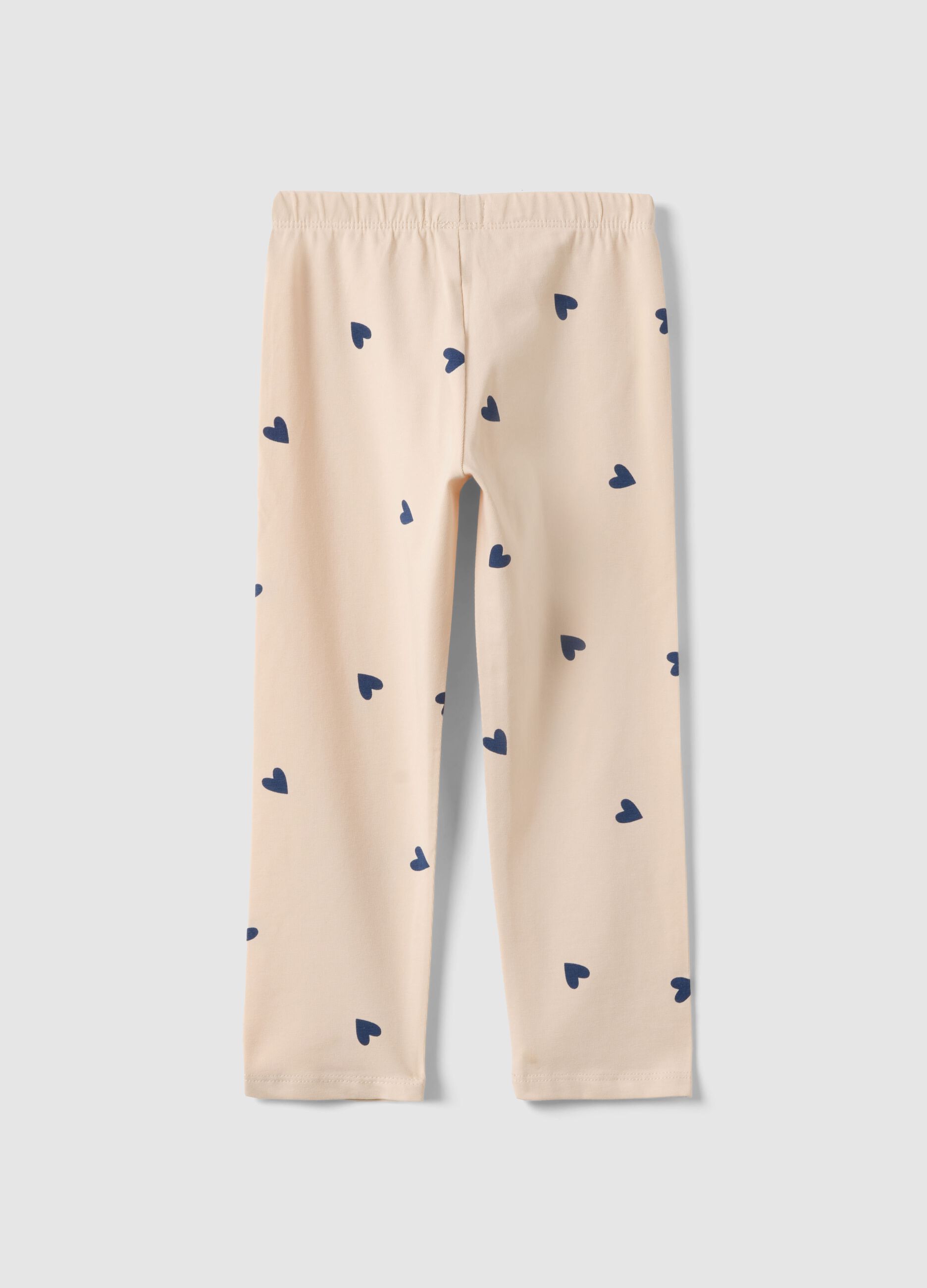 Girls' beige stretch cotton slim fit leggings with designs