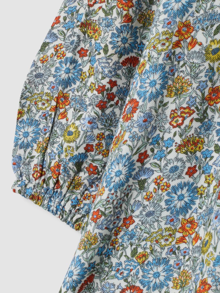 Multicolour pure viscose floral dress with lace collar_3
