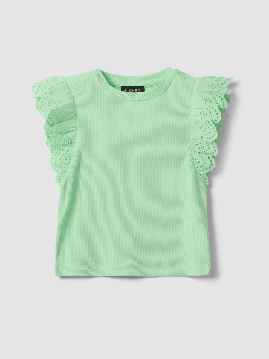 Girls&rsquo; green stretch cotton vest top with ruffles_3
