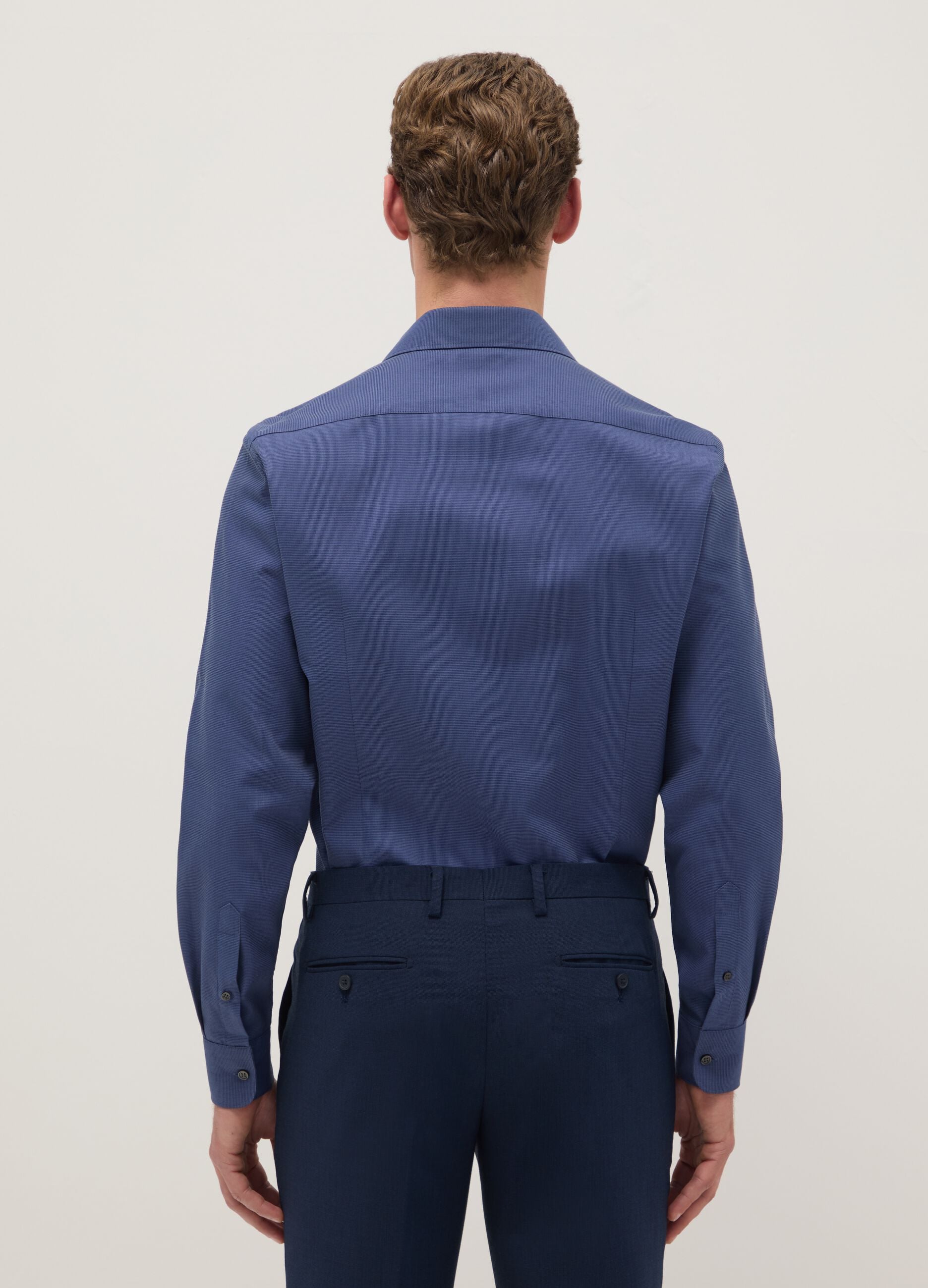 Blue shirt with French collar in pure cotton slim fit
