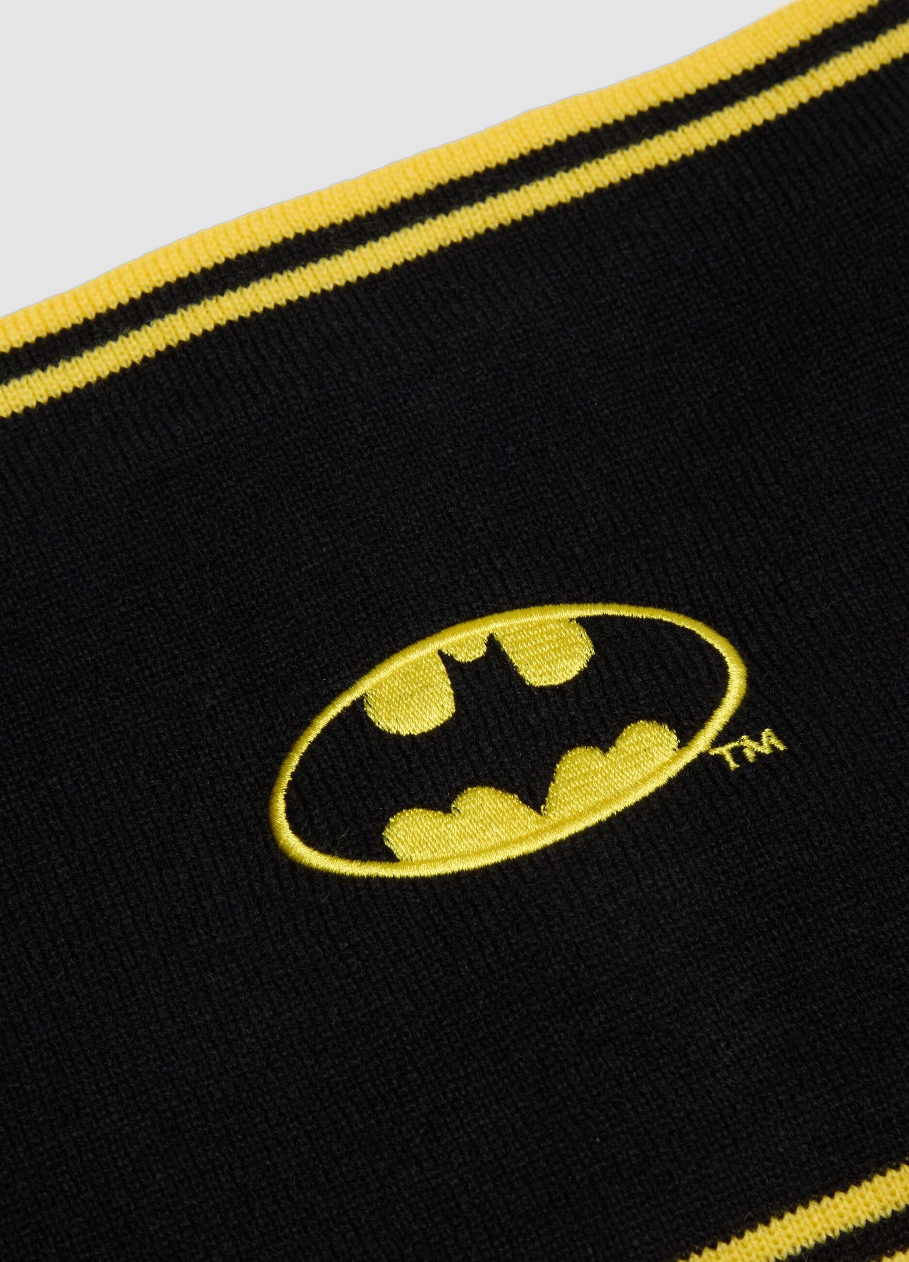 Black and yellow Batman print neck warmer