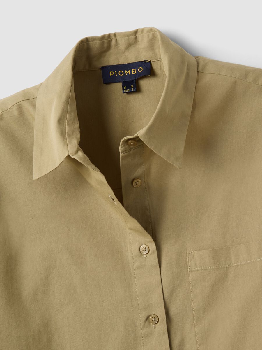 Camicia beige in puro cotone con taschino over fit_5