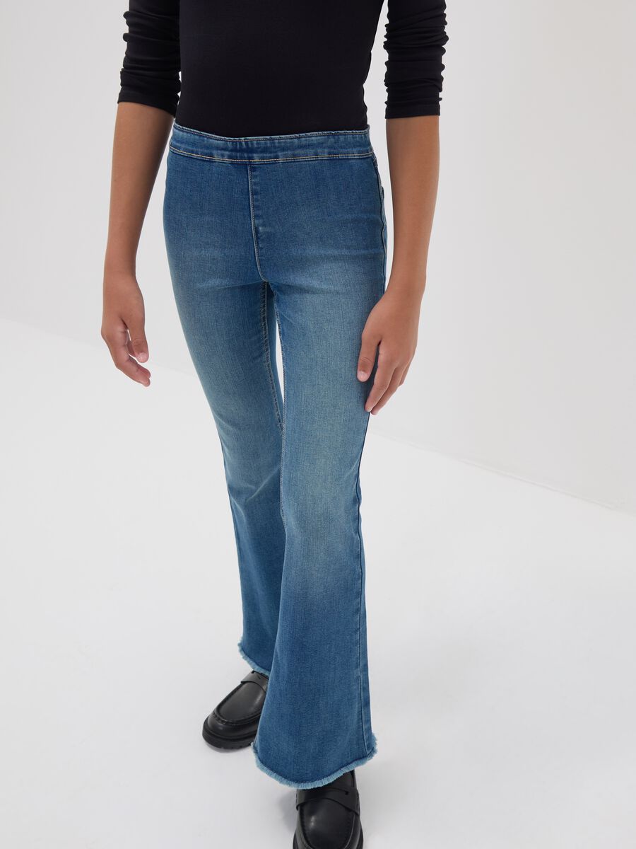 Girls&rsquo; blue flared jeggings in stretch cotton and viscose_2