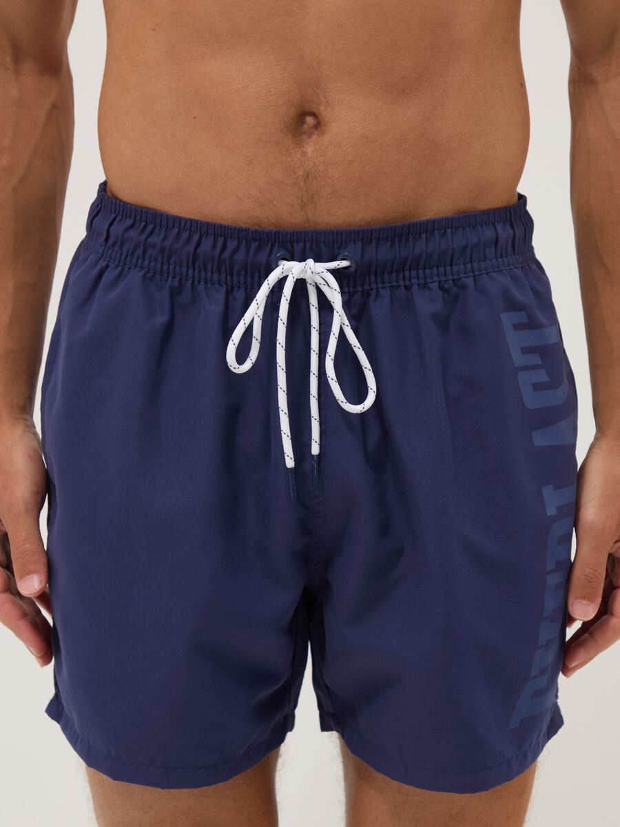 Blue swim shorts with contrast drawstring_1