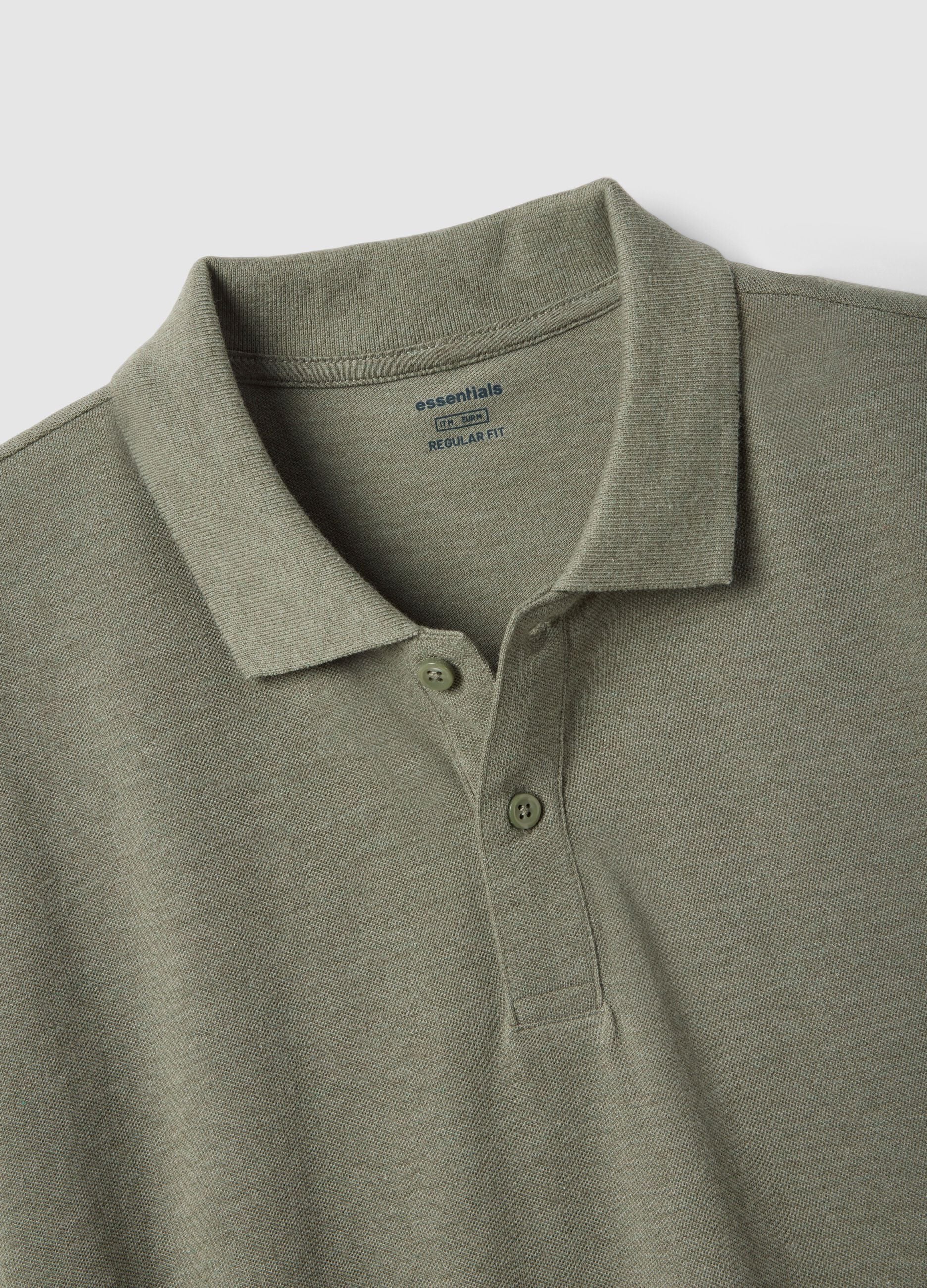 Short-sleeved green polo shirt in pure cotton