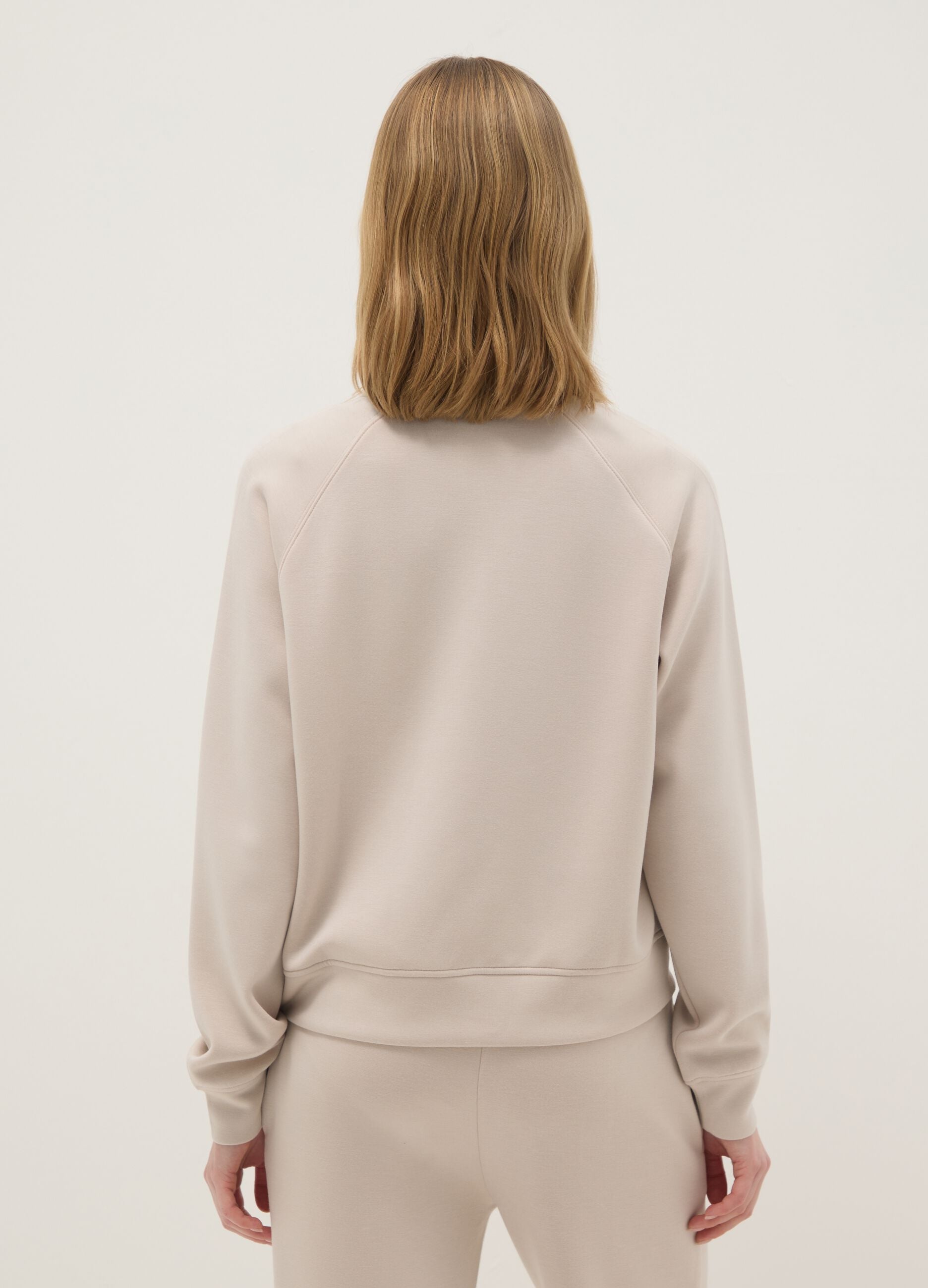 Beige regular fit modal blend sweatshirt with half zip
