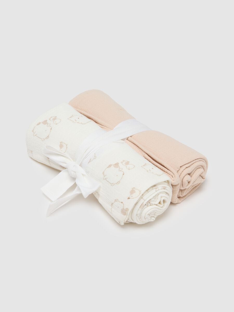 Two-pack of multicolour pure cotton baby blankets with decorations_0