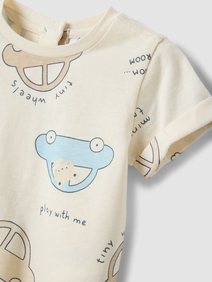 T-shirt in puro cotone beige da neonato regular fit con stampe_2