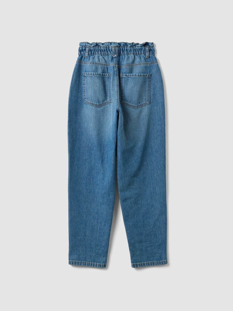 Light blue pure cotton denim jeans with paperbag waist, baggy fit_6