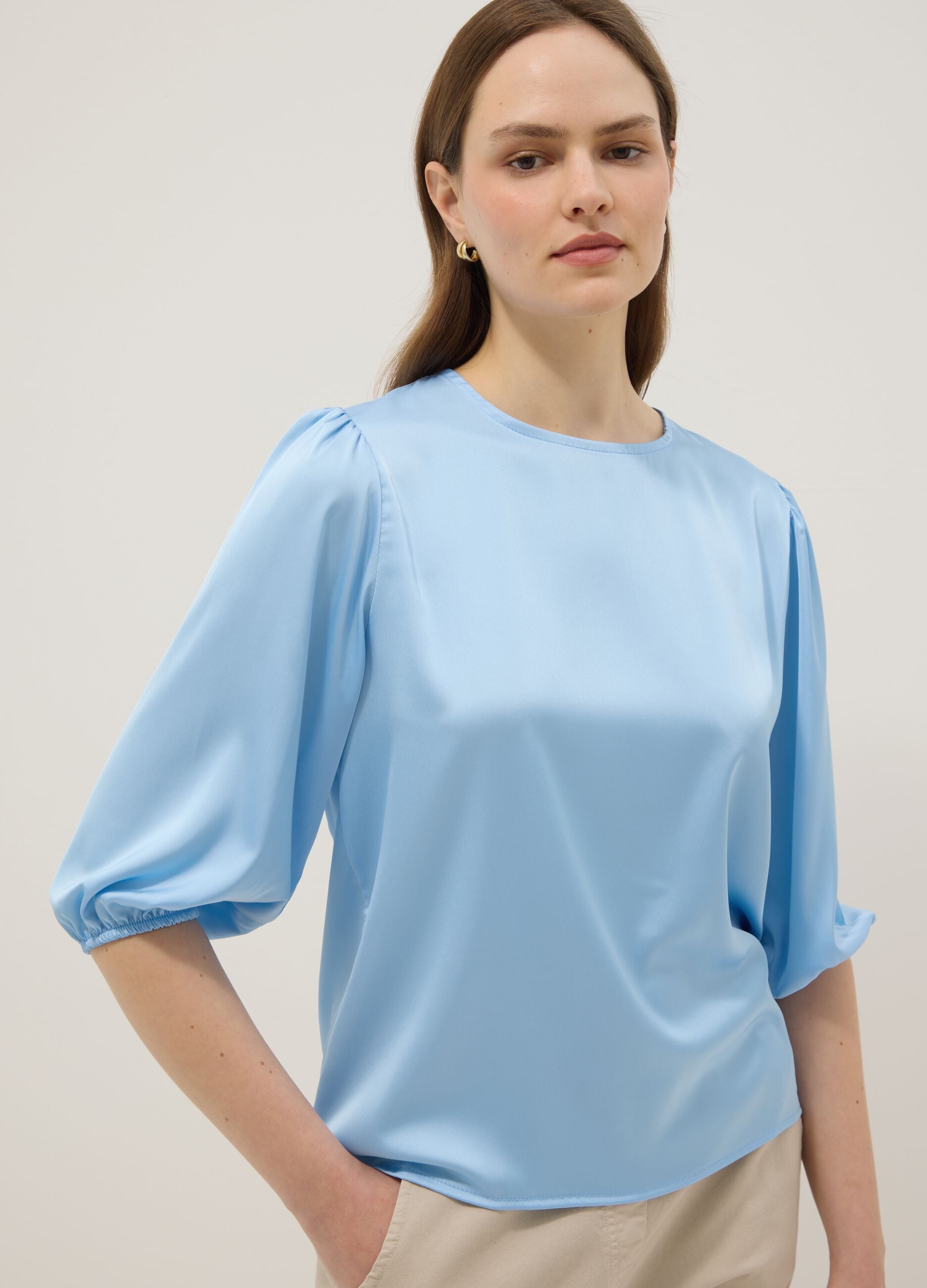 Blue long-sleeve regular fit top with teardrop closure