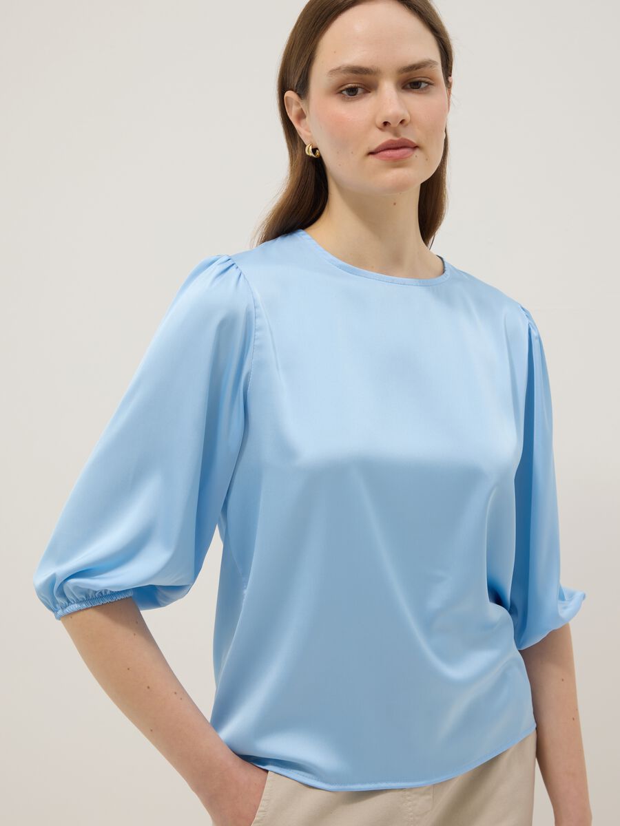 Blue long-sleeve regular fit top with teardrop closure_0