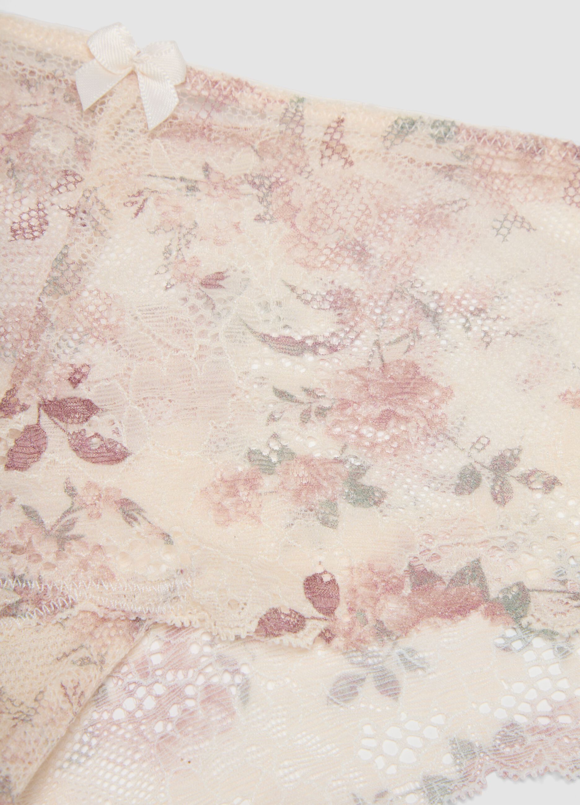 Beige organic cotton floral lace briefs