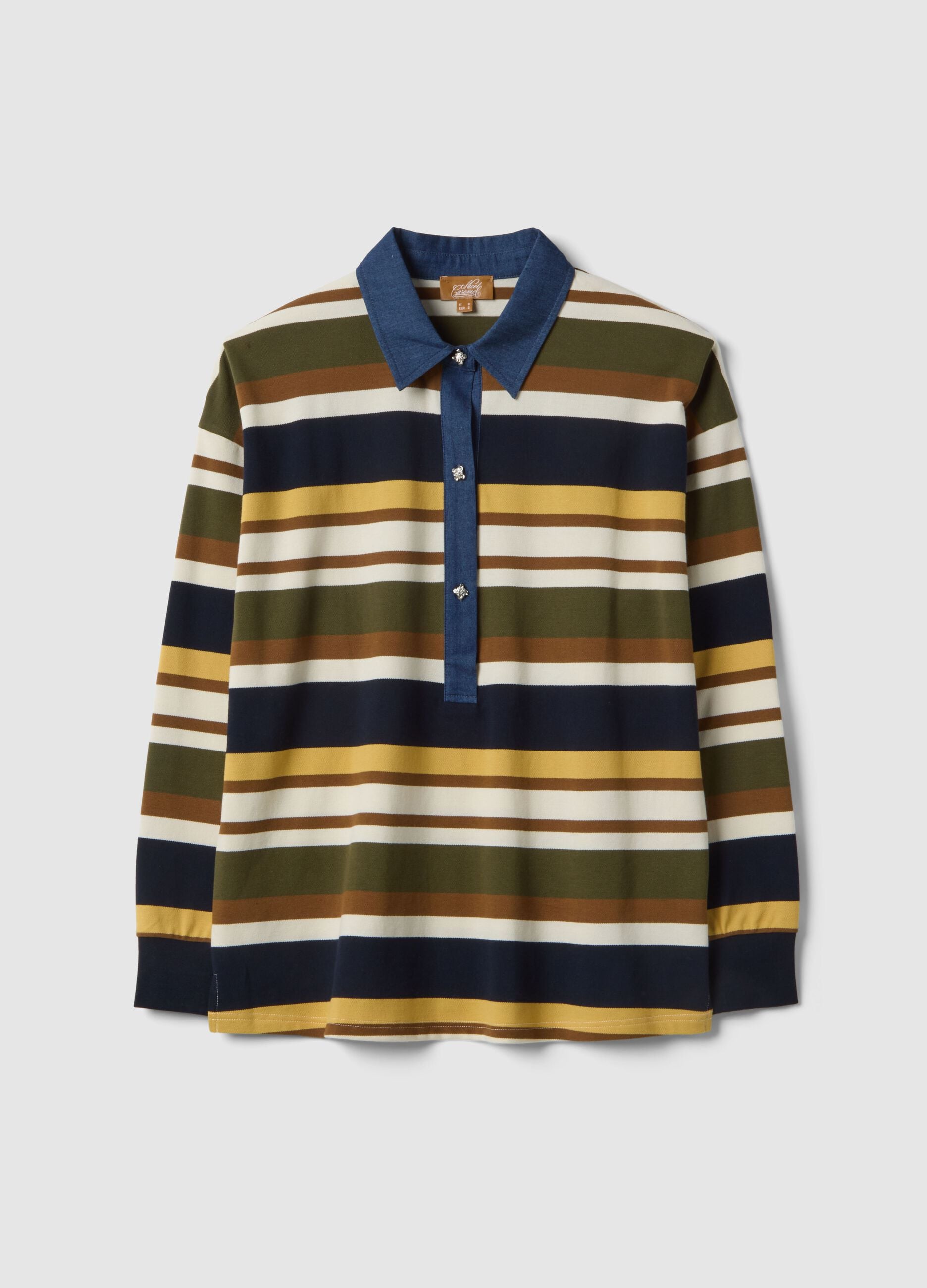 Multicolour maternity long-sleeve polo in stretch cotton