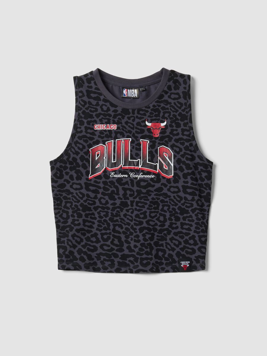 Tank top nero in cotone elasticizzato con stampa animalier_3