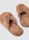Brown cross-strap slippers with faux fur lining_2