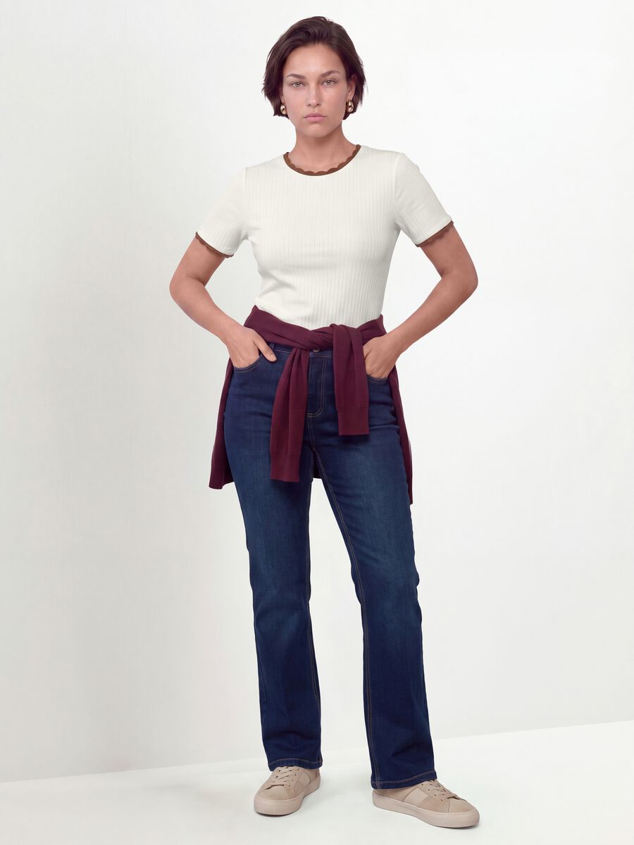 White stretch viscose crew-neck T-shirt with contrast trims_1