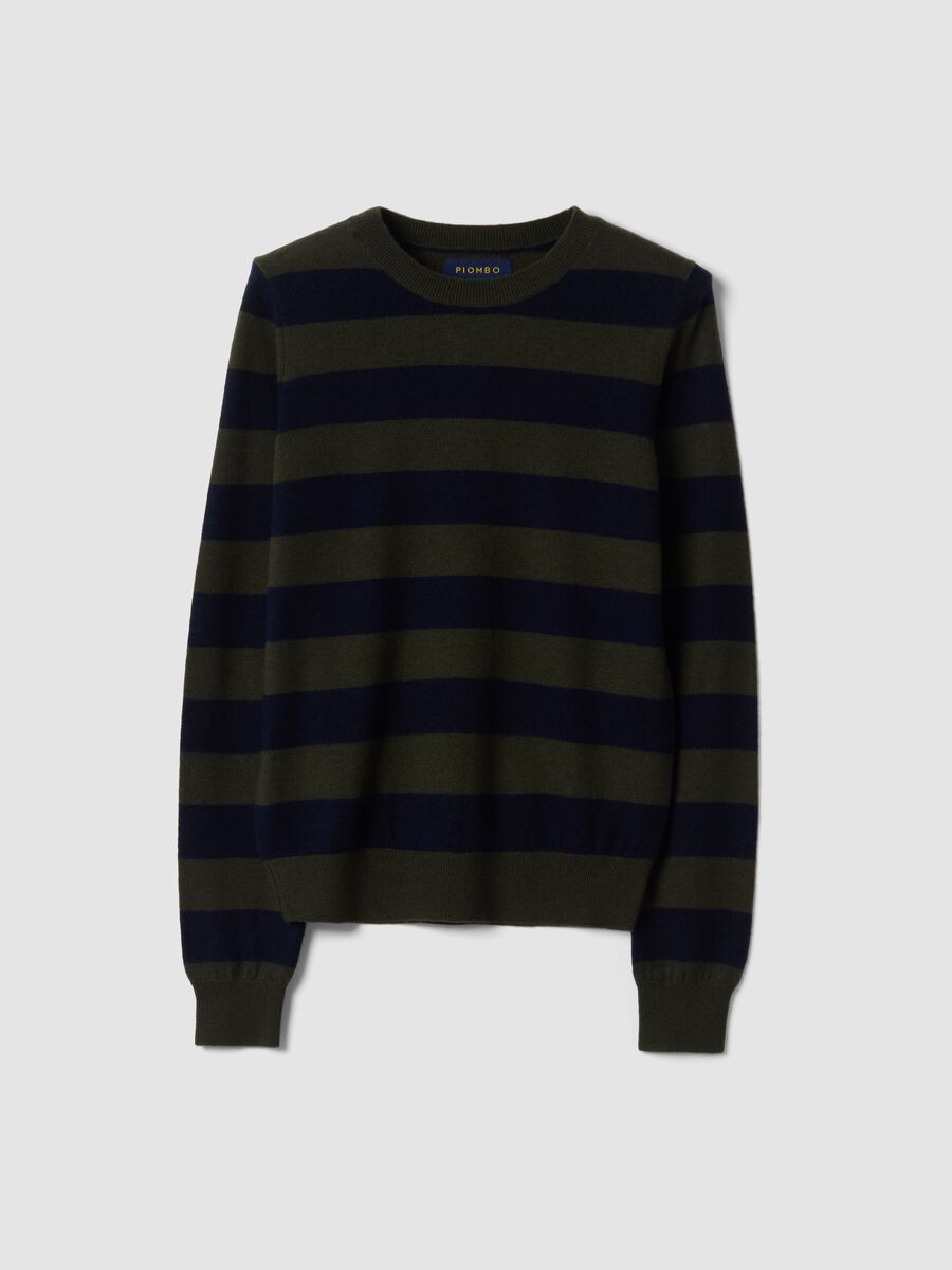 Green pure wool striped crew-neck jumper_0