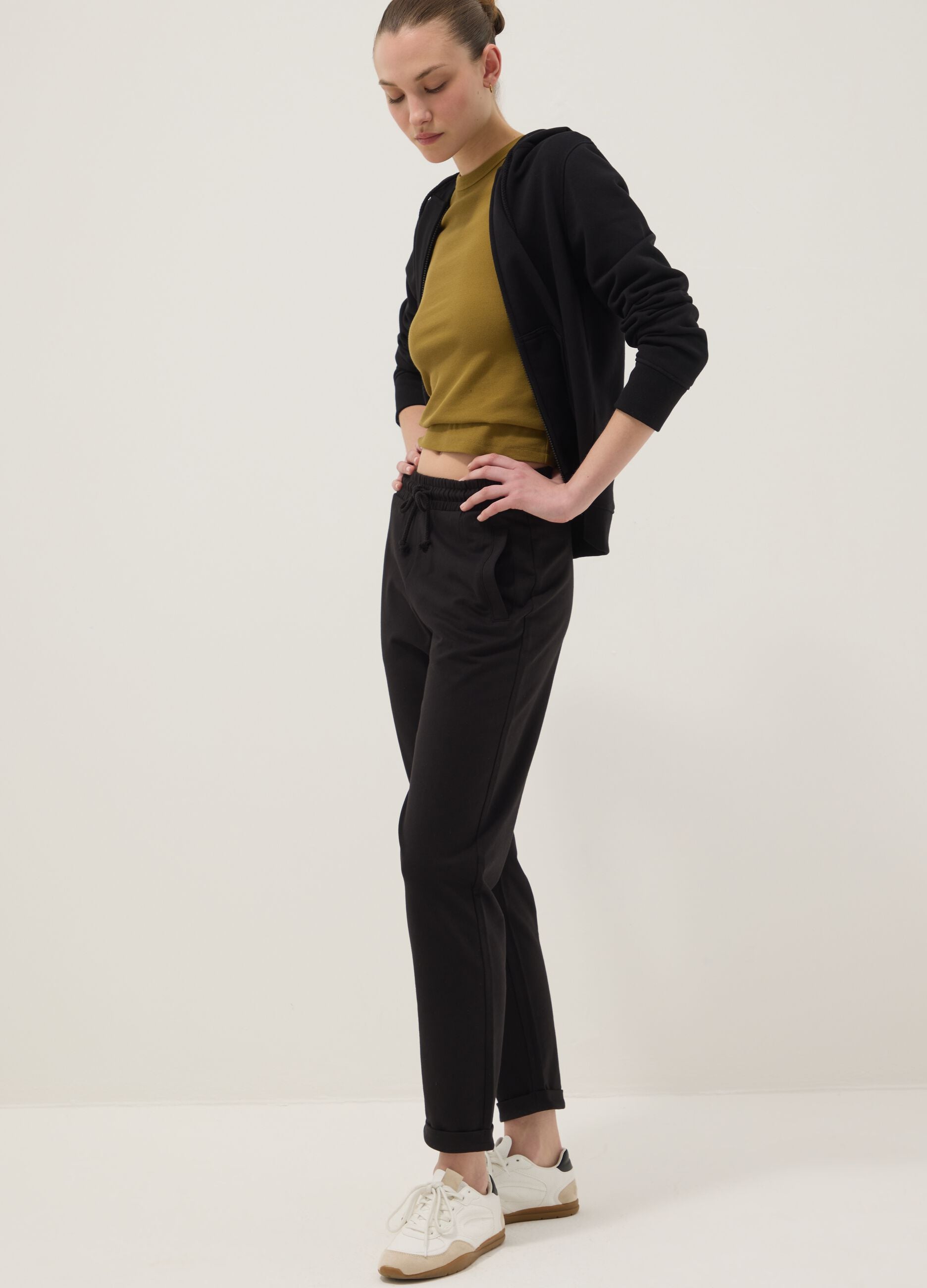 Black pure cotton joggers, regular fit