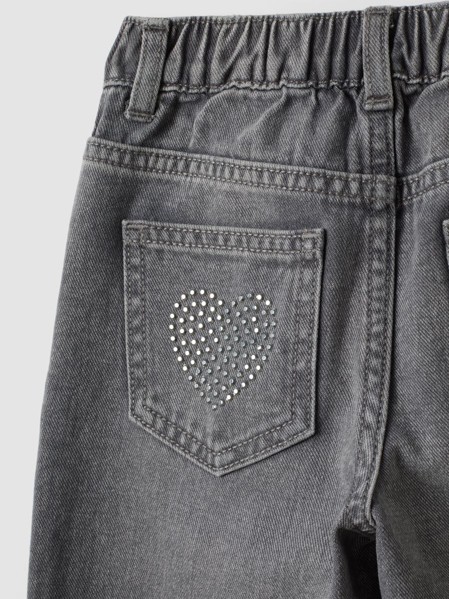 Grey cotton denim straight-fit jeans for girls_3