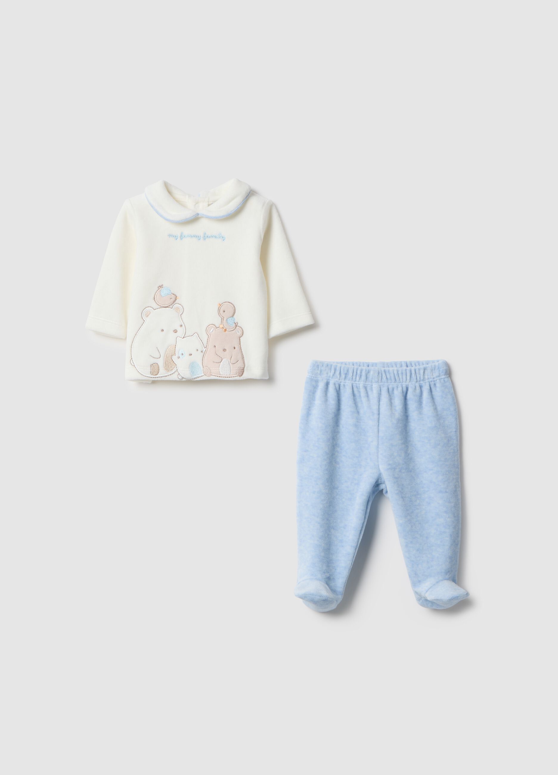 Baby set in white and blue cotton blend
