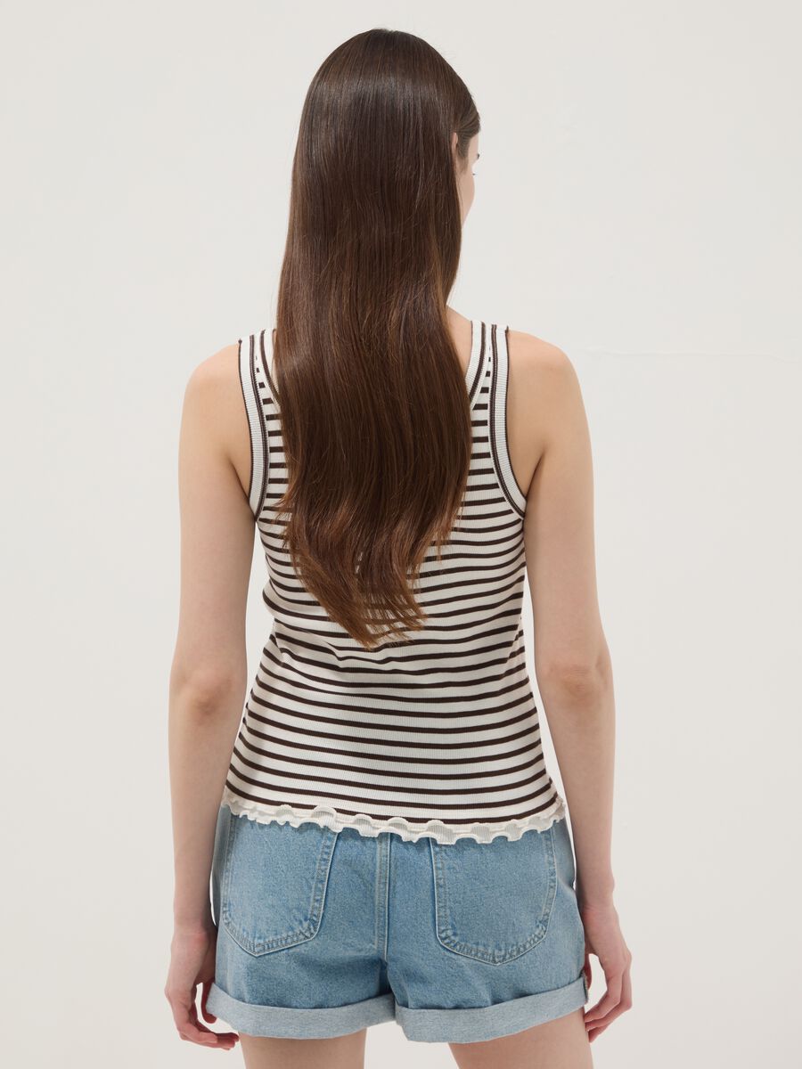 Brown striped pure cotton regular-fit tank top_3