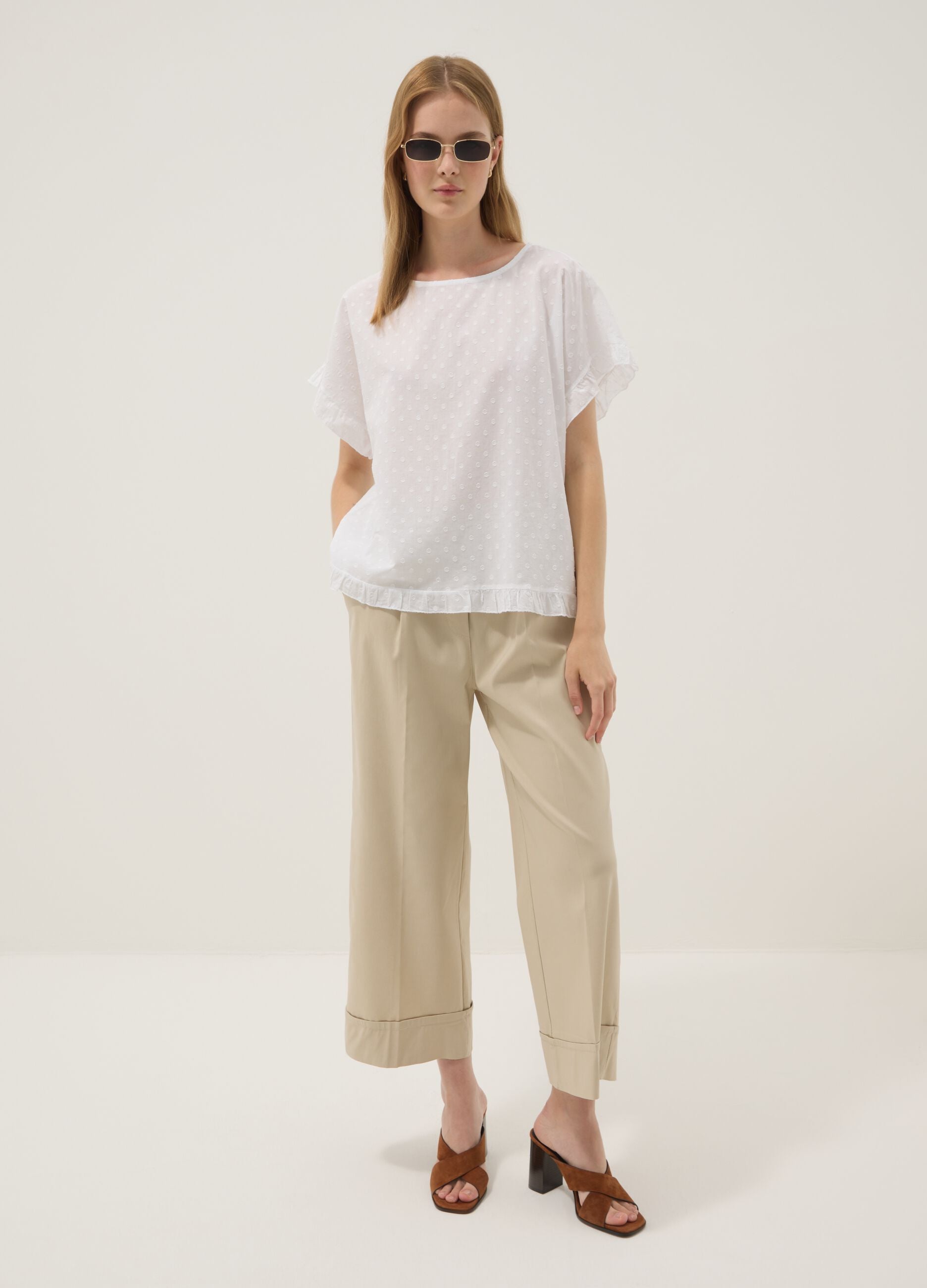 Beige stretch viscose palazzo trousers
