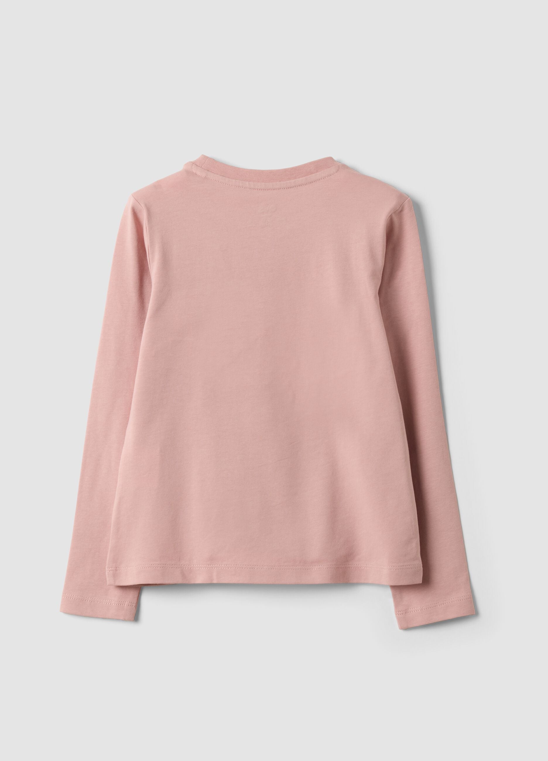 Pink stretch cotton T-shirt with bow embroidery for girls