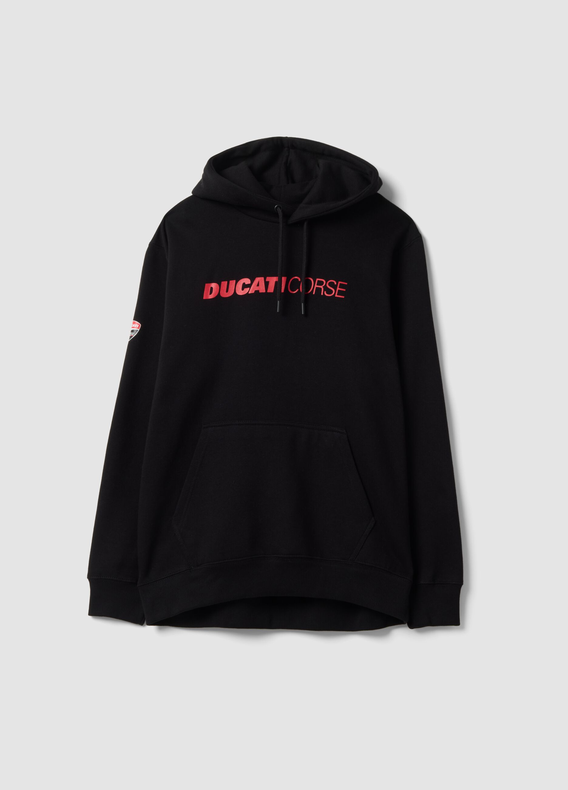 Black cotton-blend hoodie with Ducati print, relaxed fit