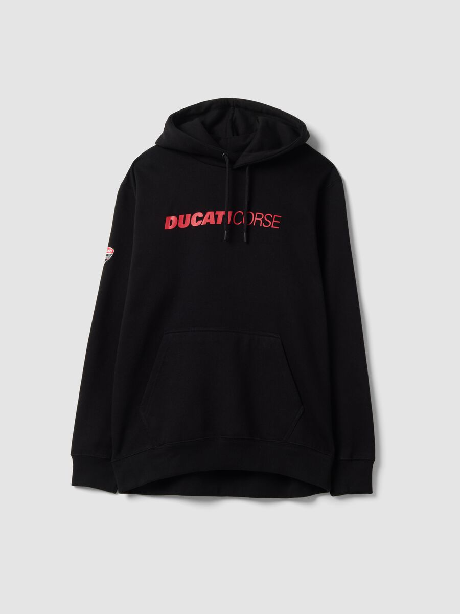 Black cotton-blend hoodie with Ducati print, relaxed fit_0