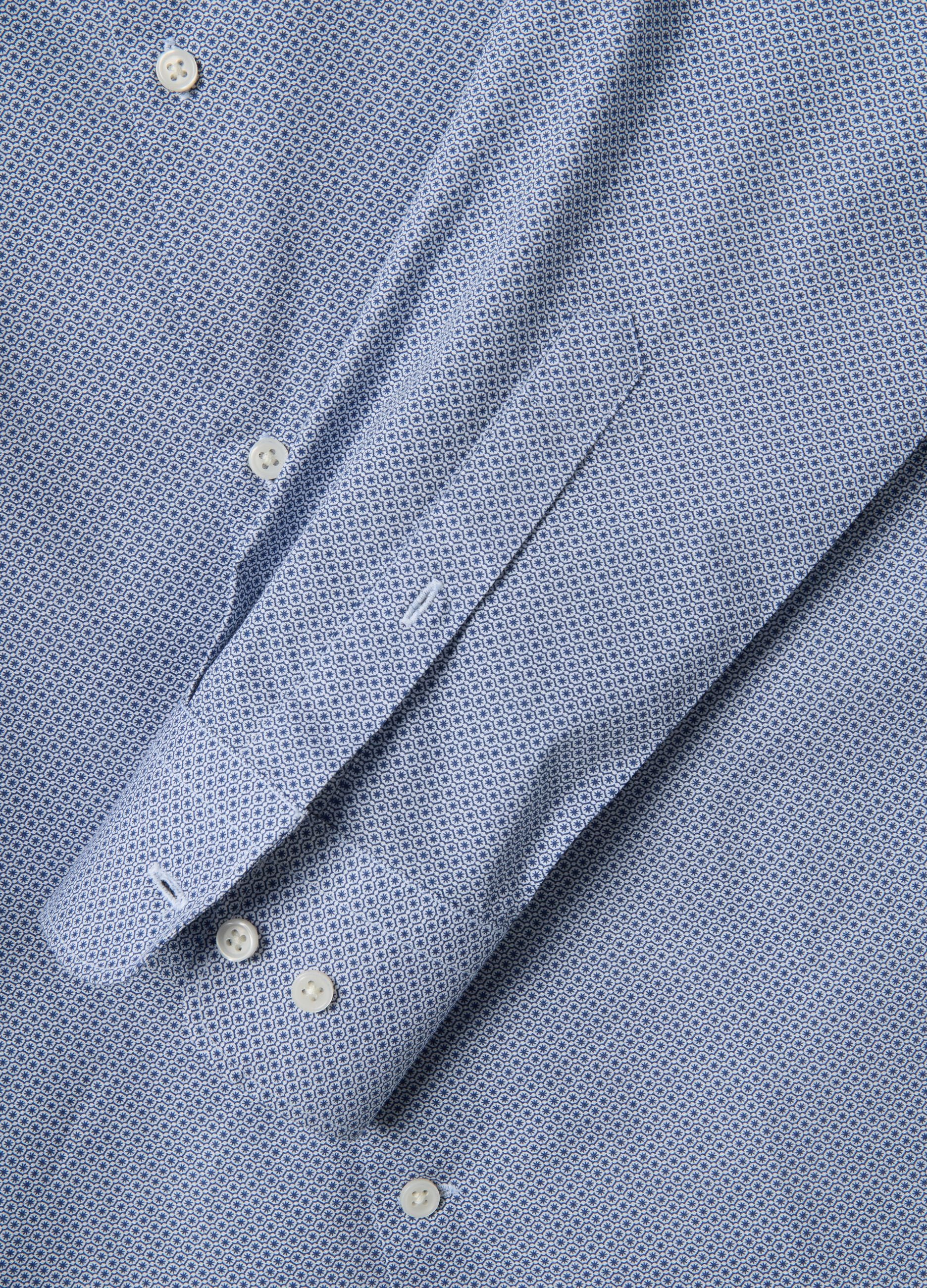 Slim fit blue stretch cotton shirt with micro checks