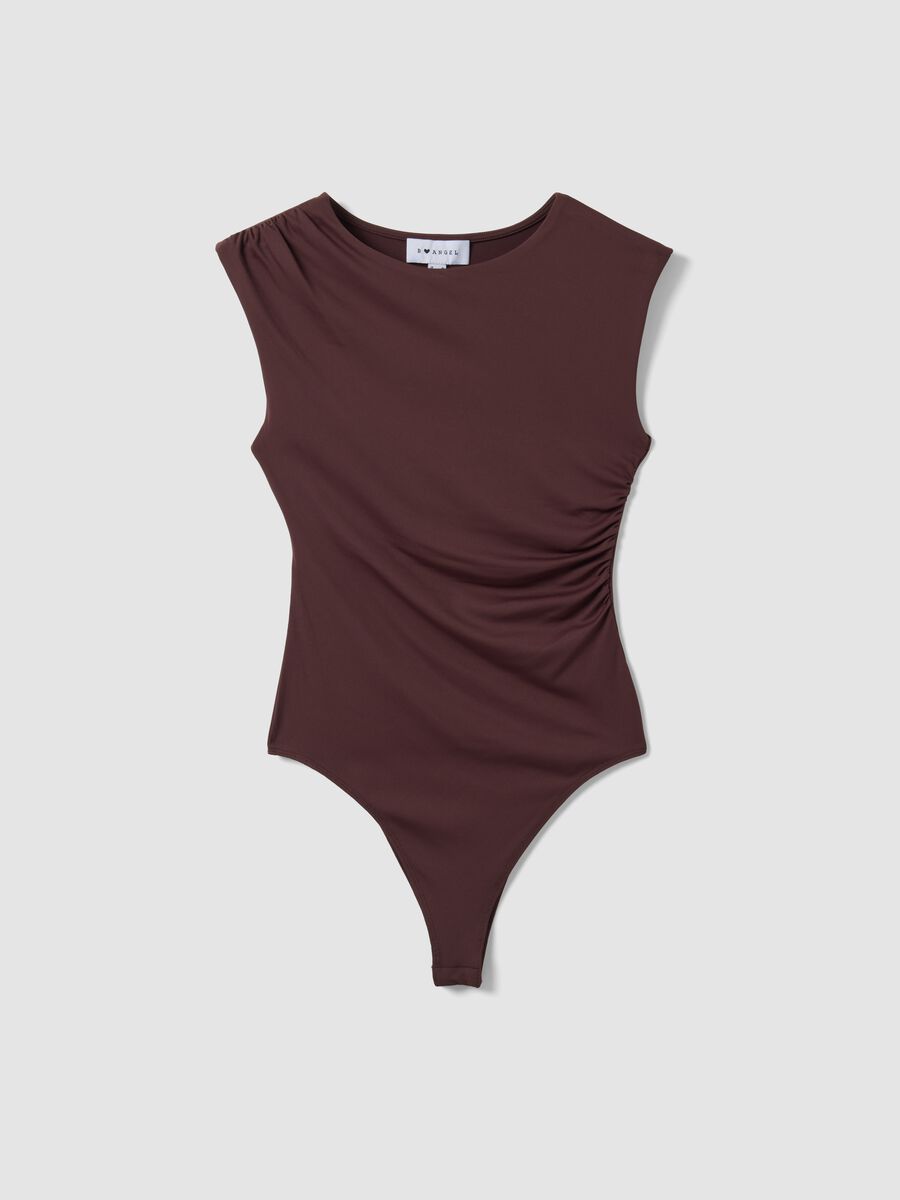 Brown stretch bodysuit with ruching, regular fit_0
