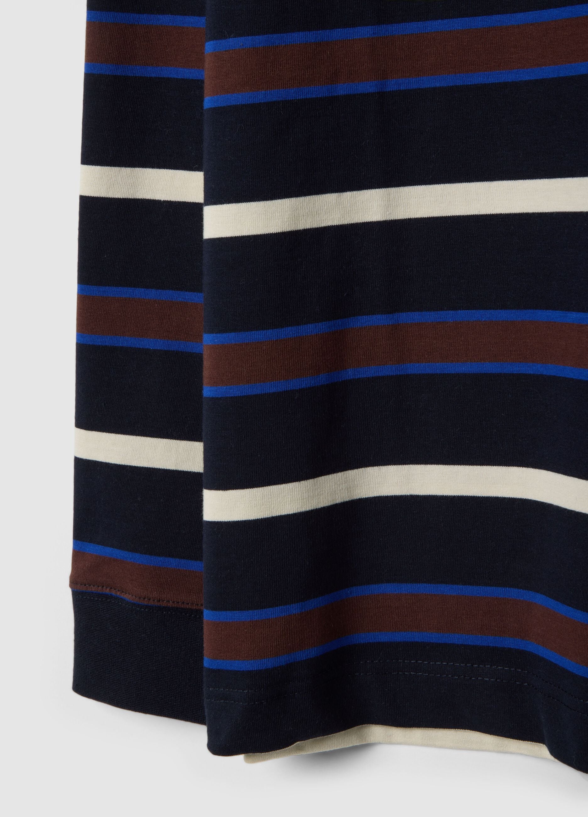 Long sleeve pure cotton polo with multicolour stripes, regular fit