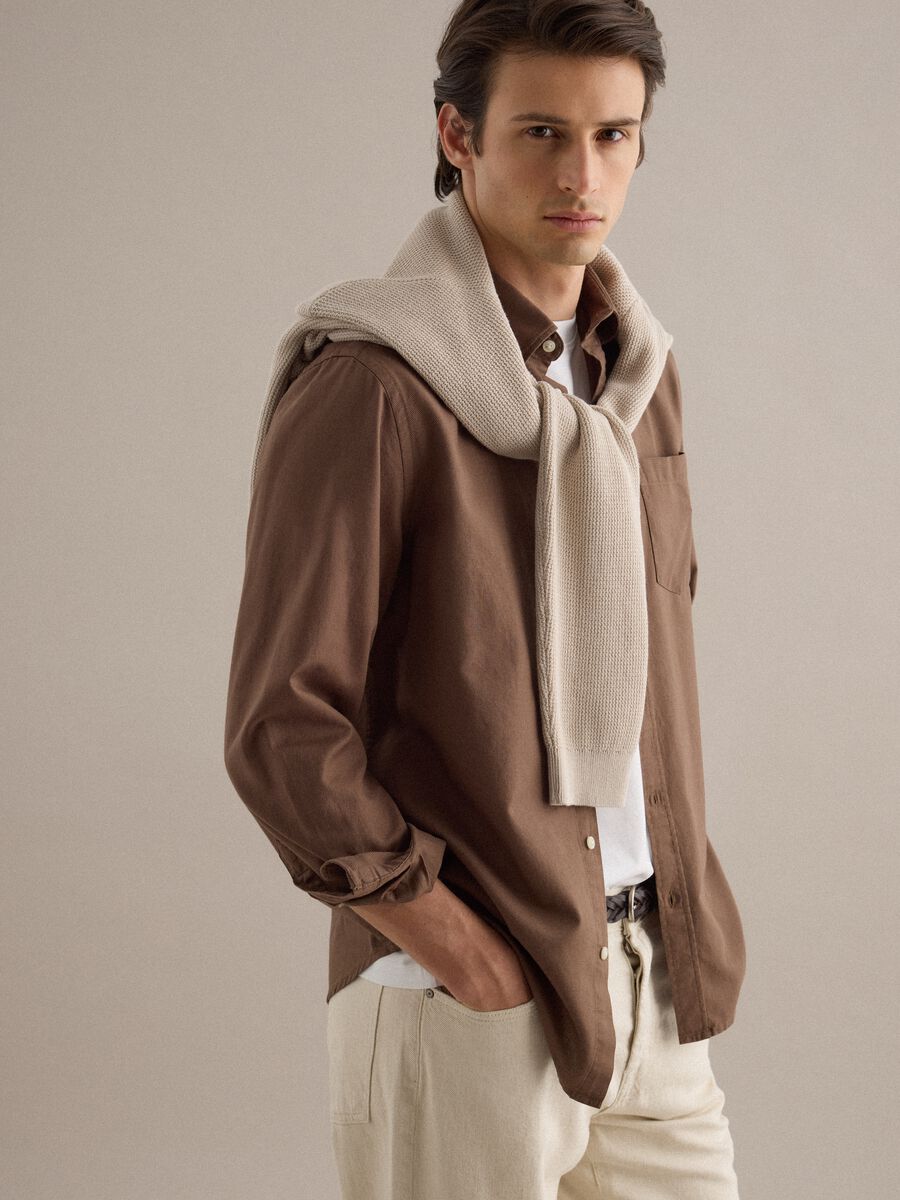 Brown shirt in pure cotton regular fit_0