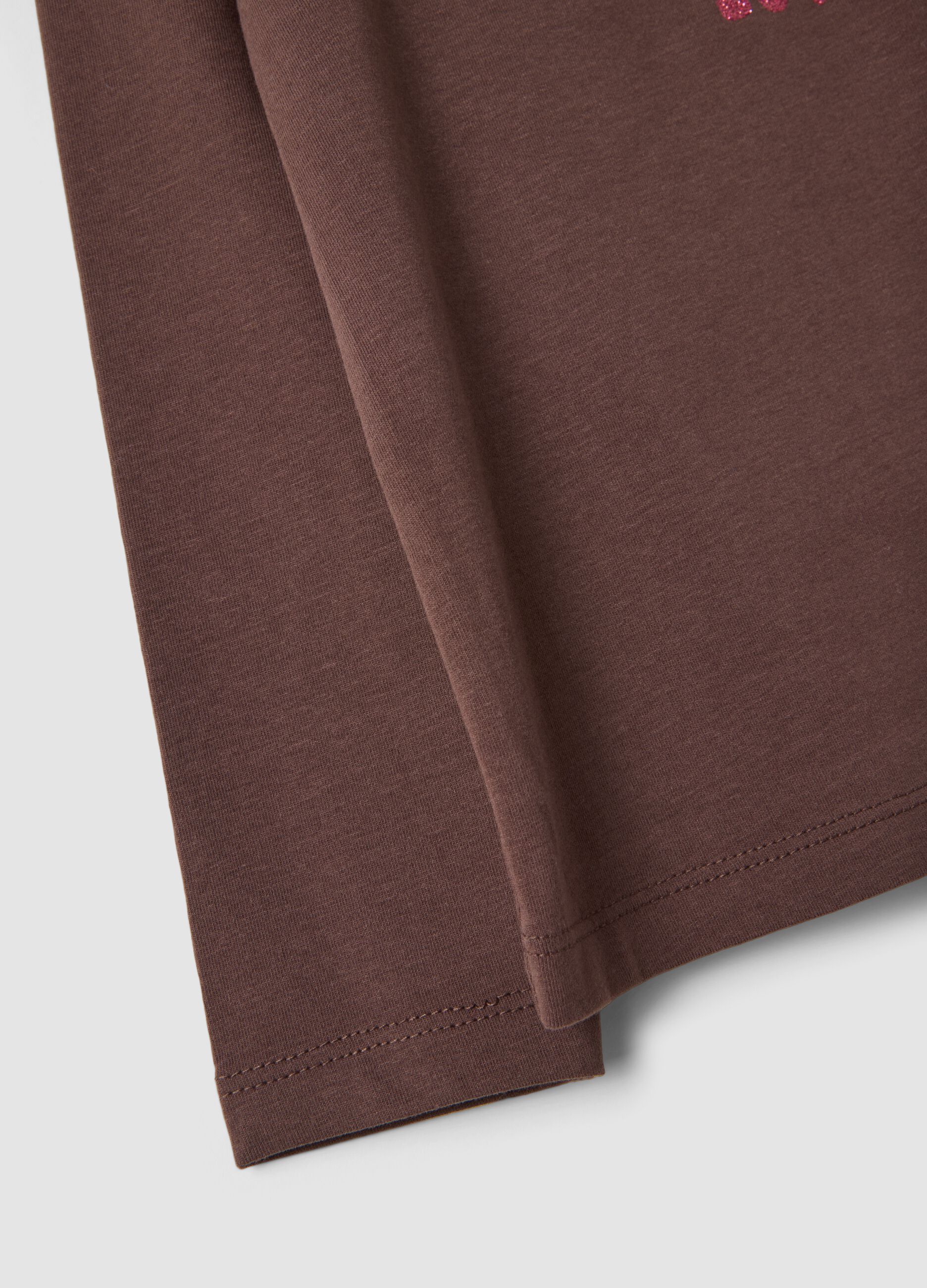 Brown long-sleeve organic stretch cotton crew-neck T-shirt
