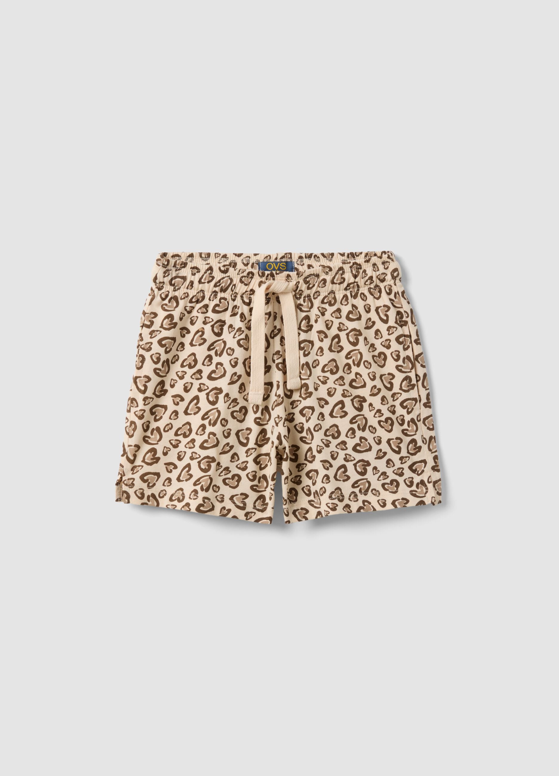 Multicolour heart-print pure organic cotton shorts for girls, regular fit