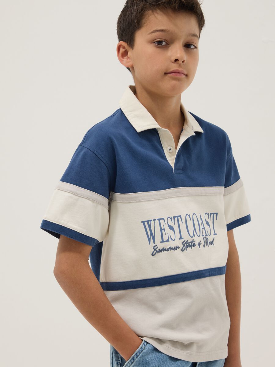 Polo blu in puro cotone a maniche corte_2