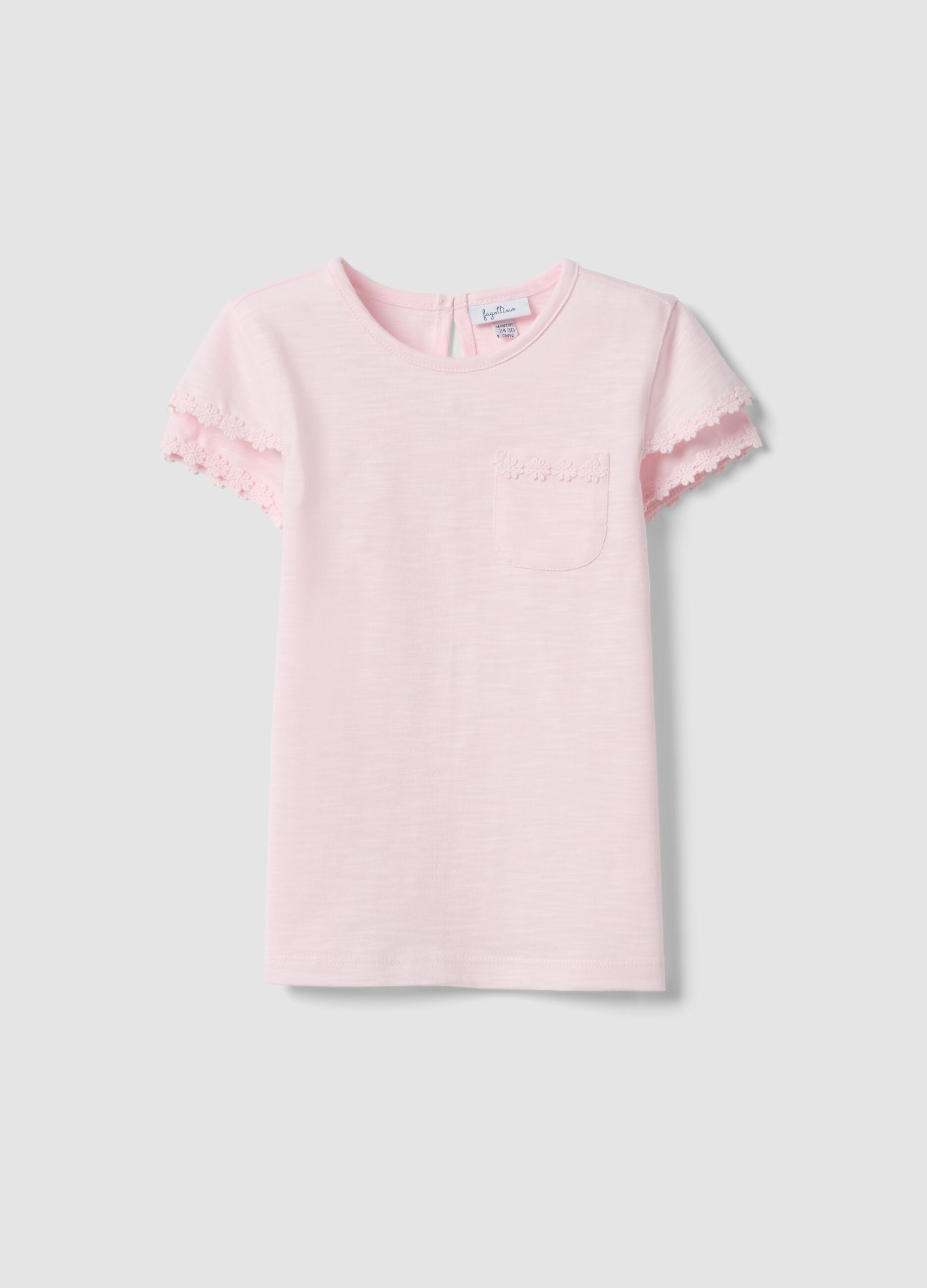 Pink pure-cotton short-sleeve T-shirt with chest pocket