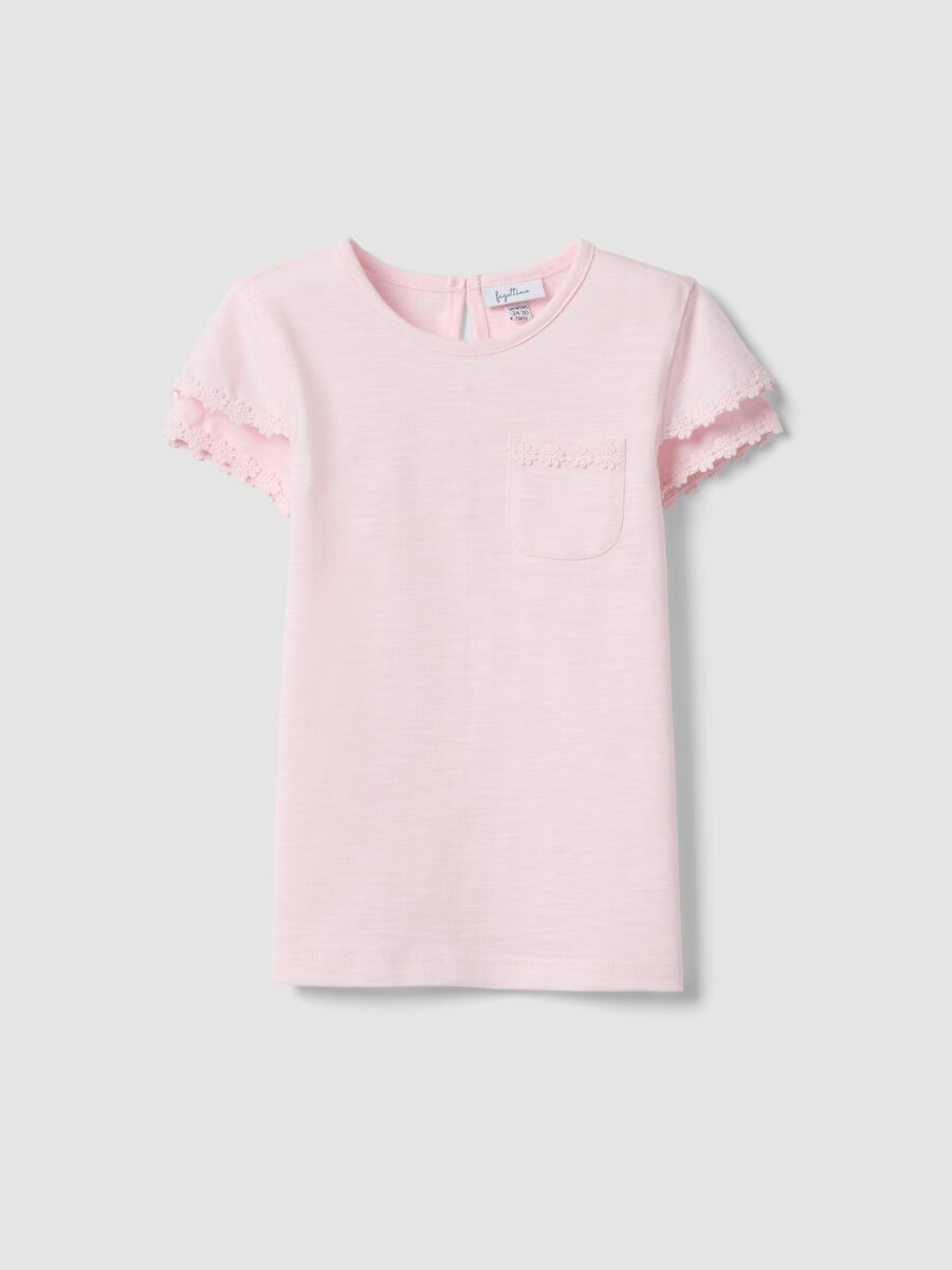 T-shirt rosa a maniche corte in puro cotone con taschino_0