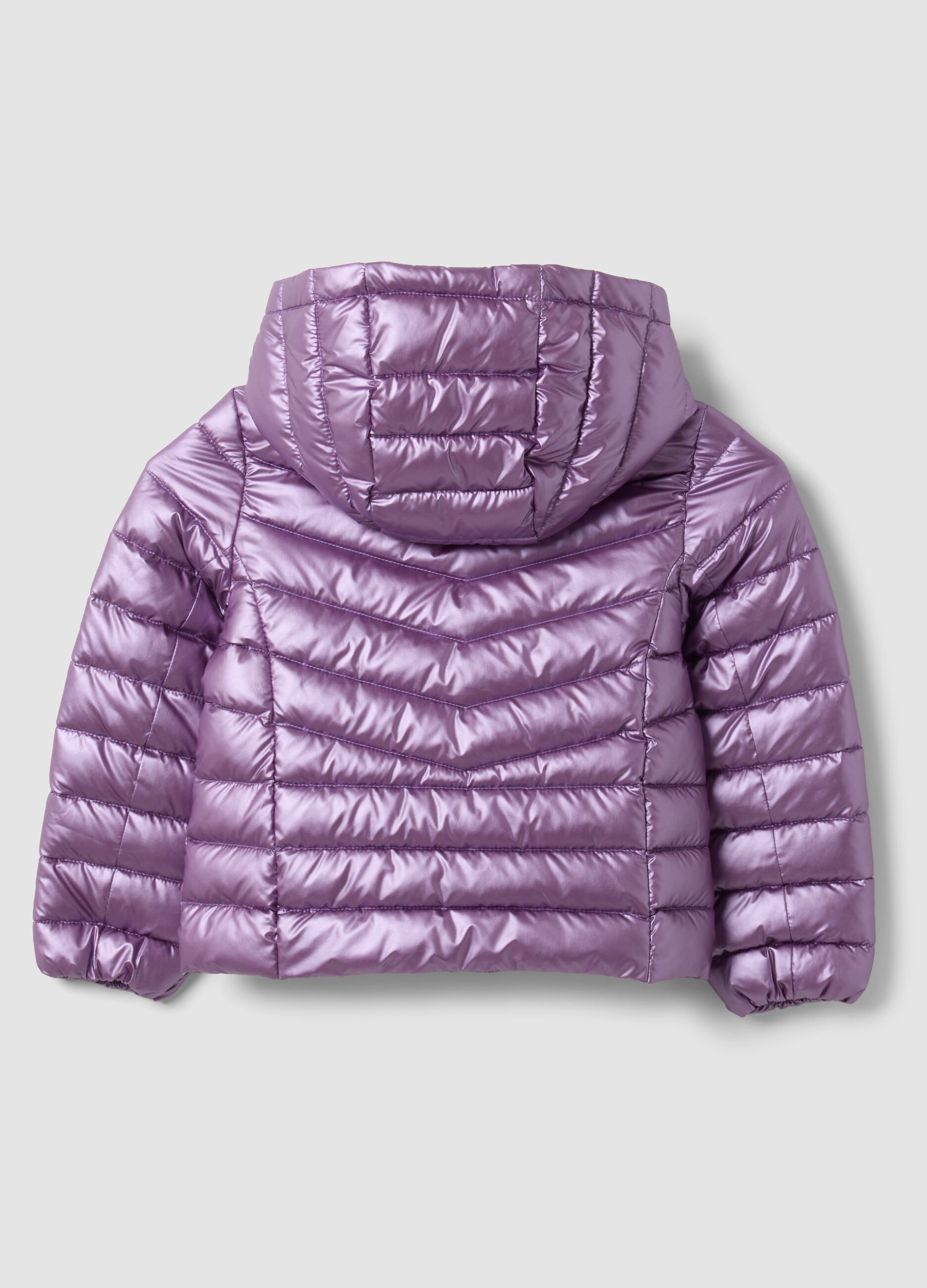 Purple Ultralight padded jacket with hood and zip for girls
