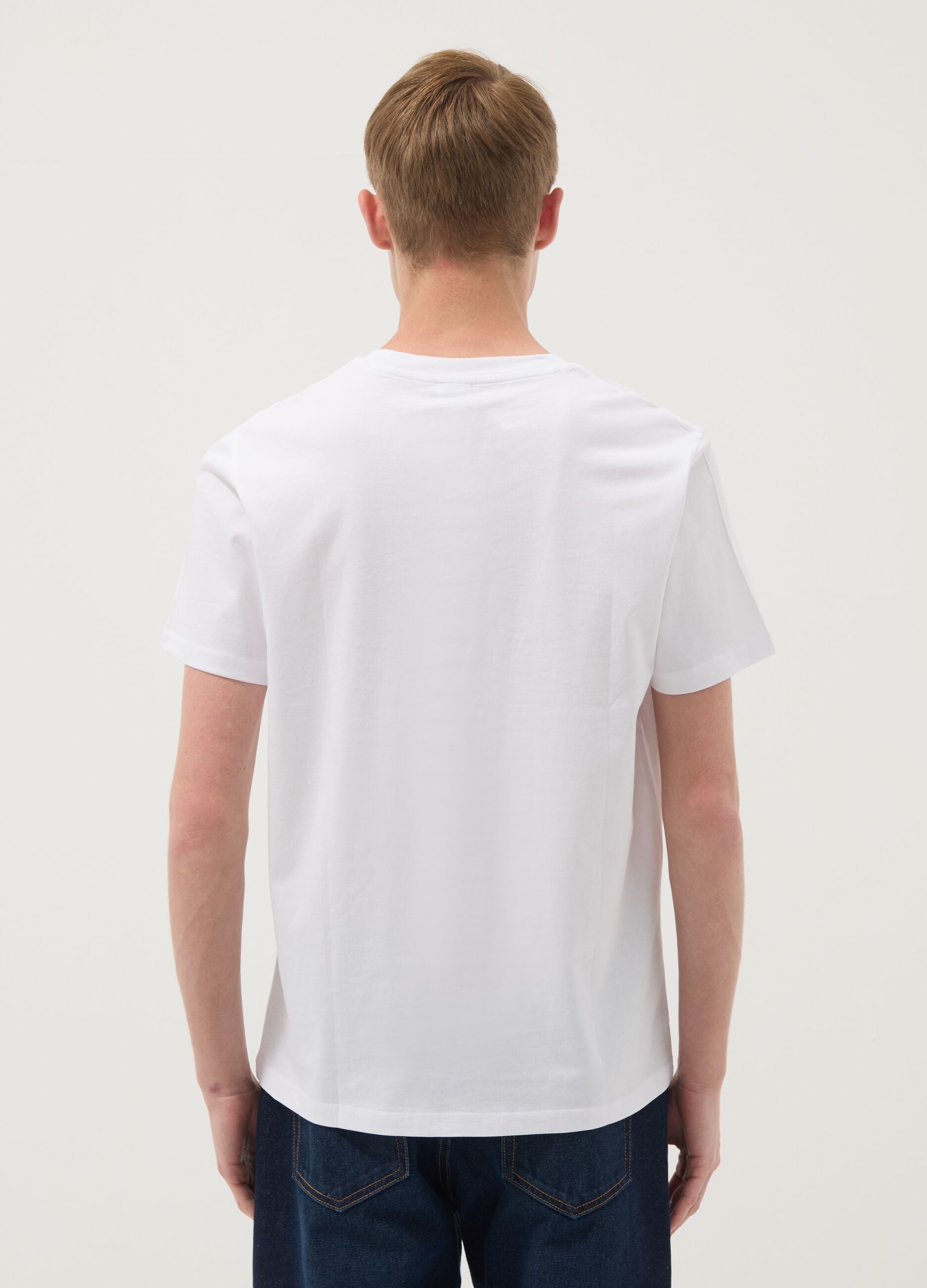 White pure cotton T-shirt with front print
