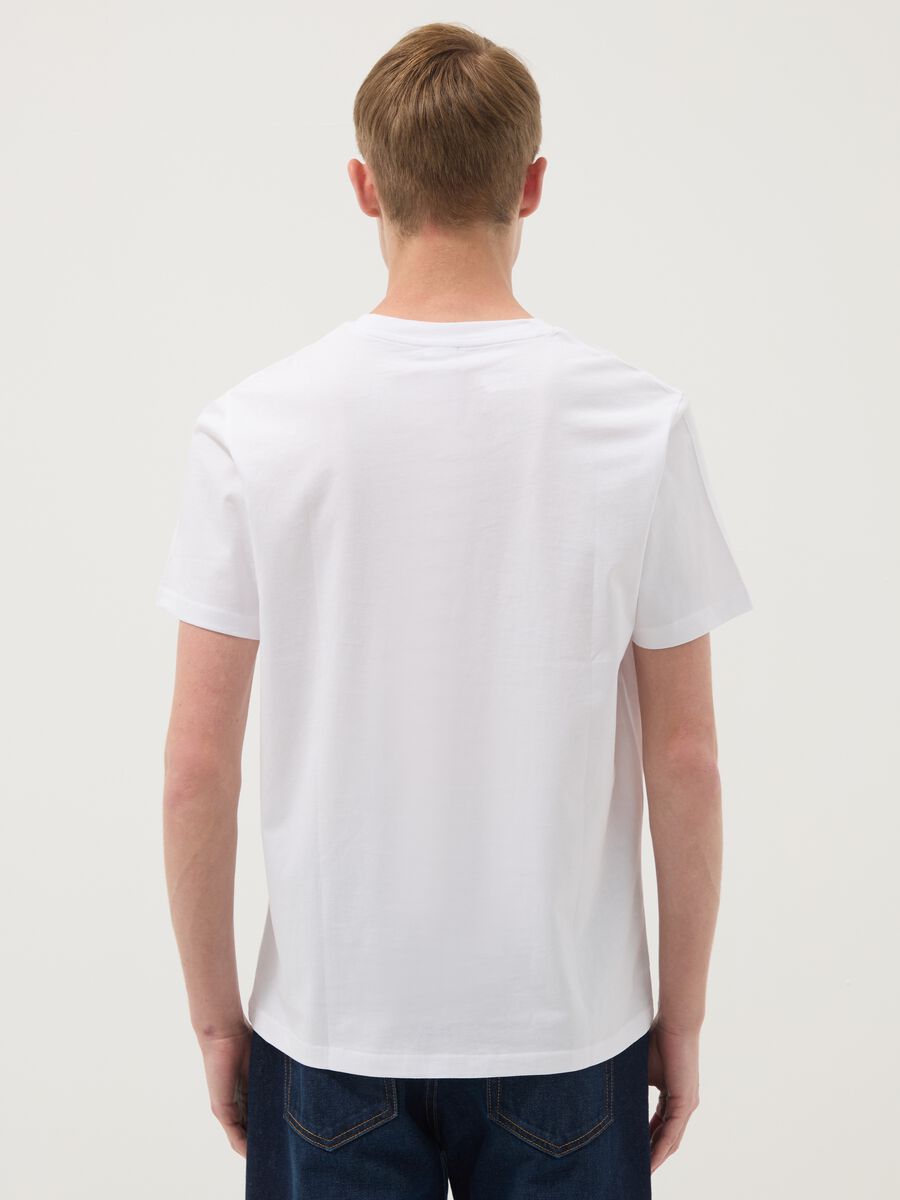 White pure cotton T-shirt with front print_3