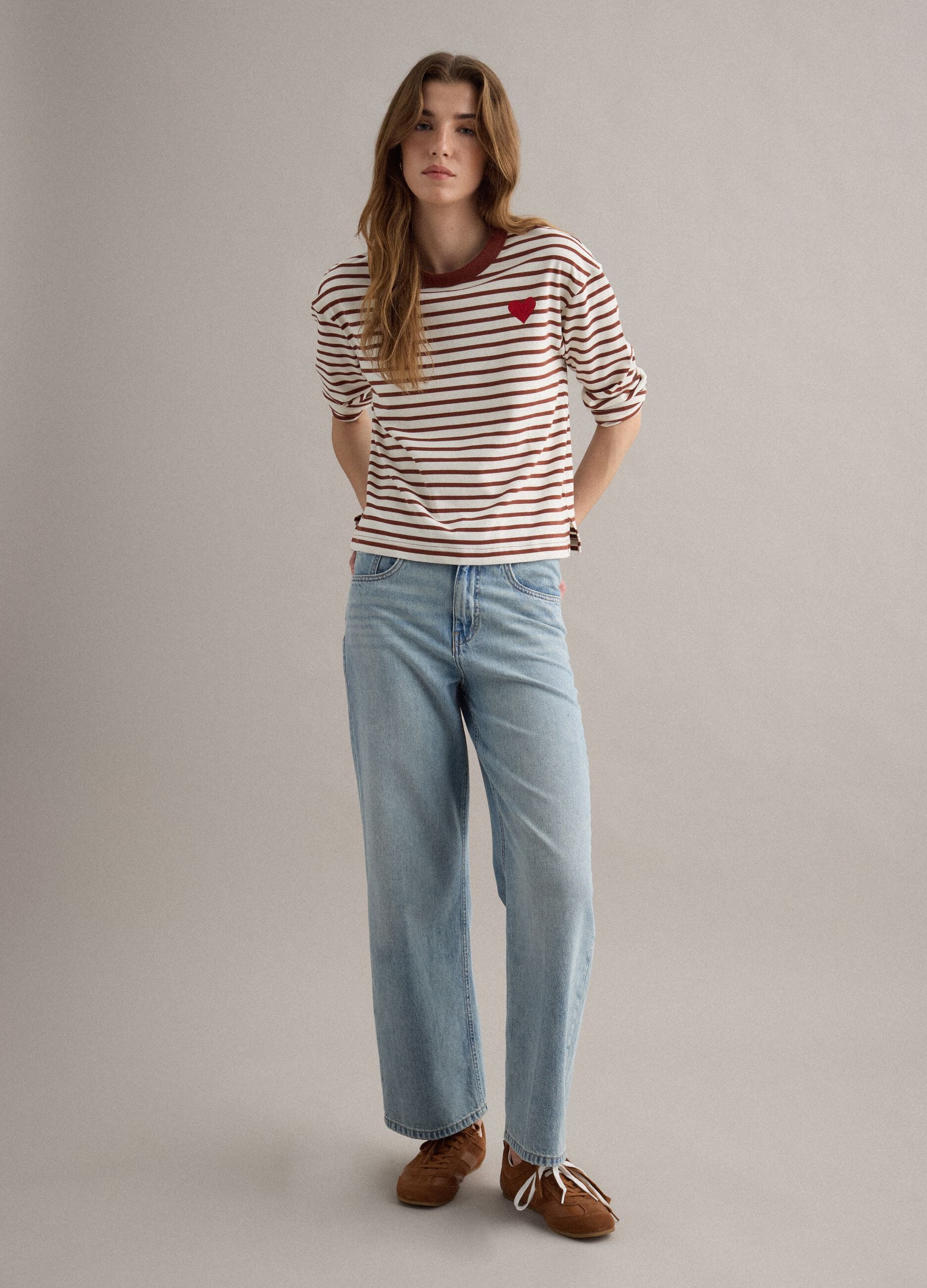 Multicolour Striped Pure Cotton Relaxed Fit Jumper with Heart
