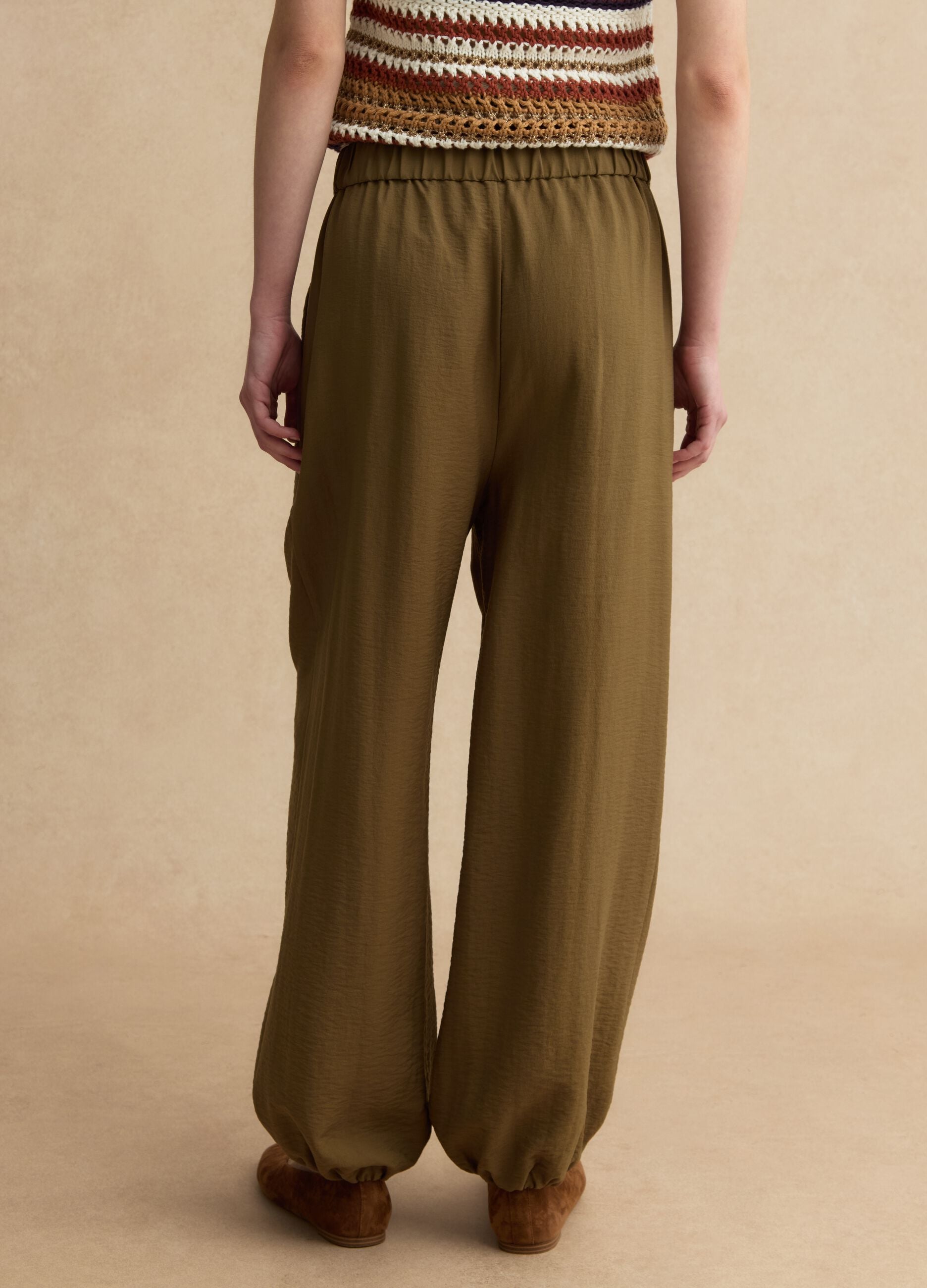 Green viscose blend trousers