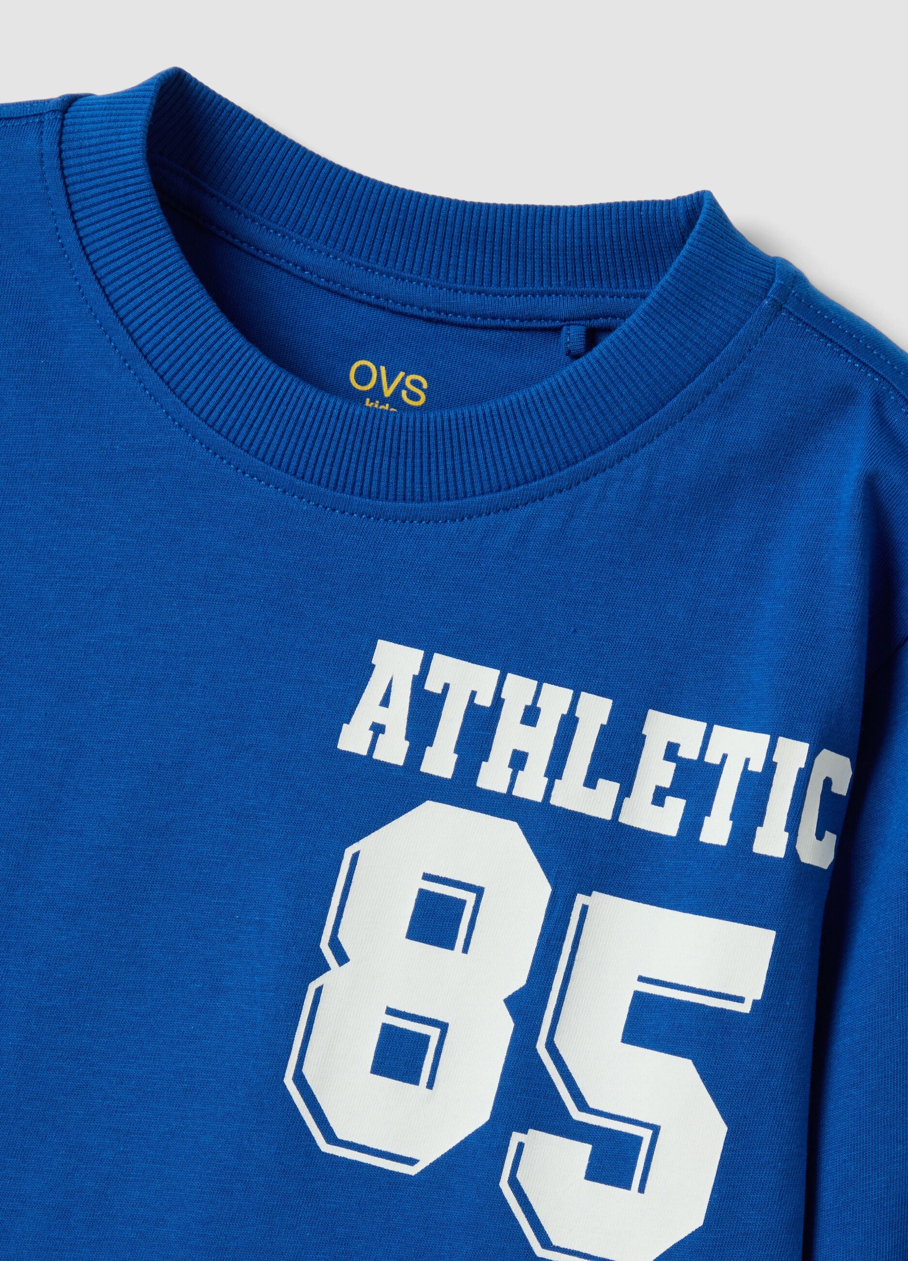 Blue organic cotton T-shirt with varsity print for boys