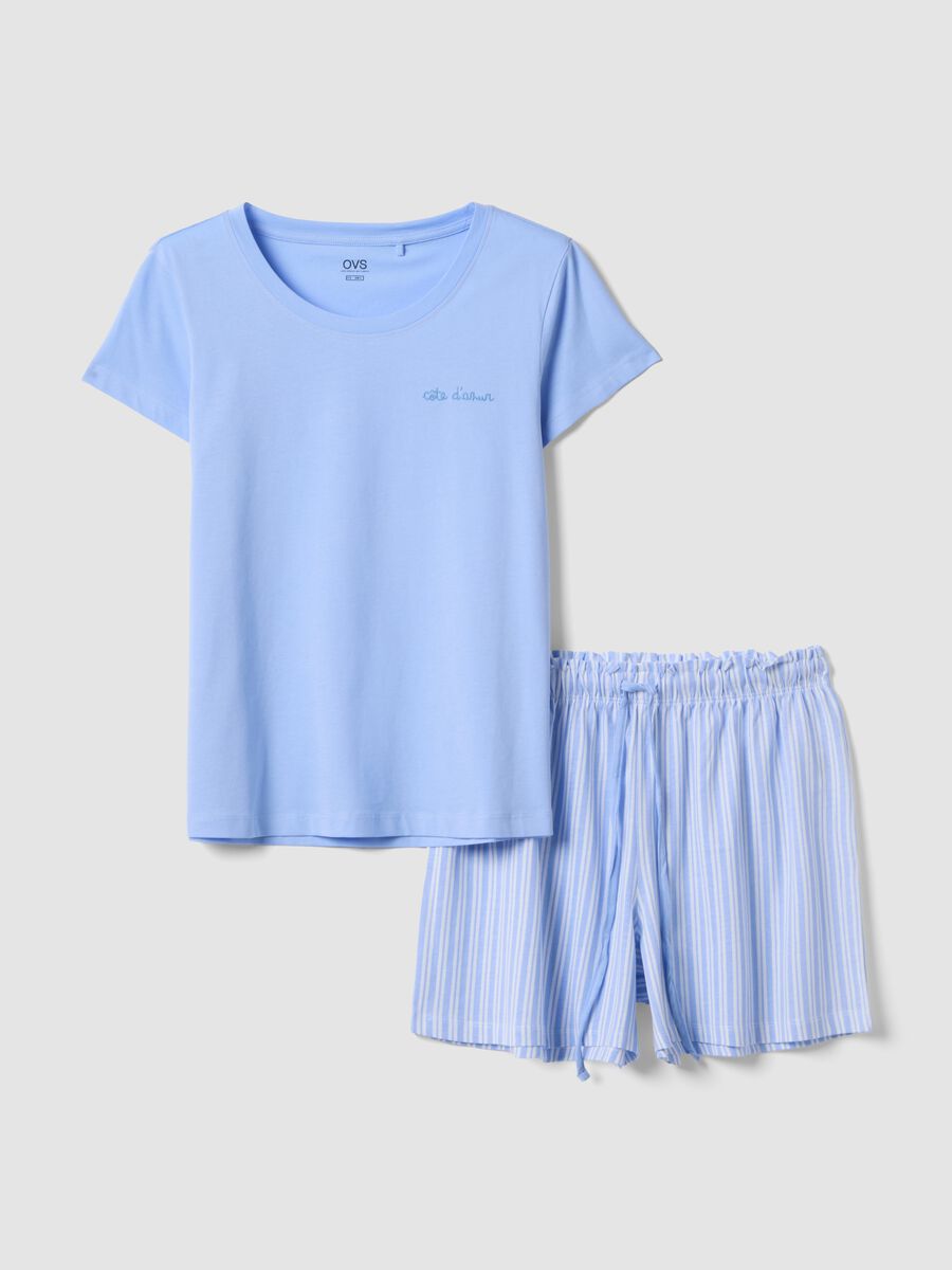Sky blue regular fit short pyjamas in pure cotton_4