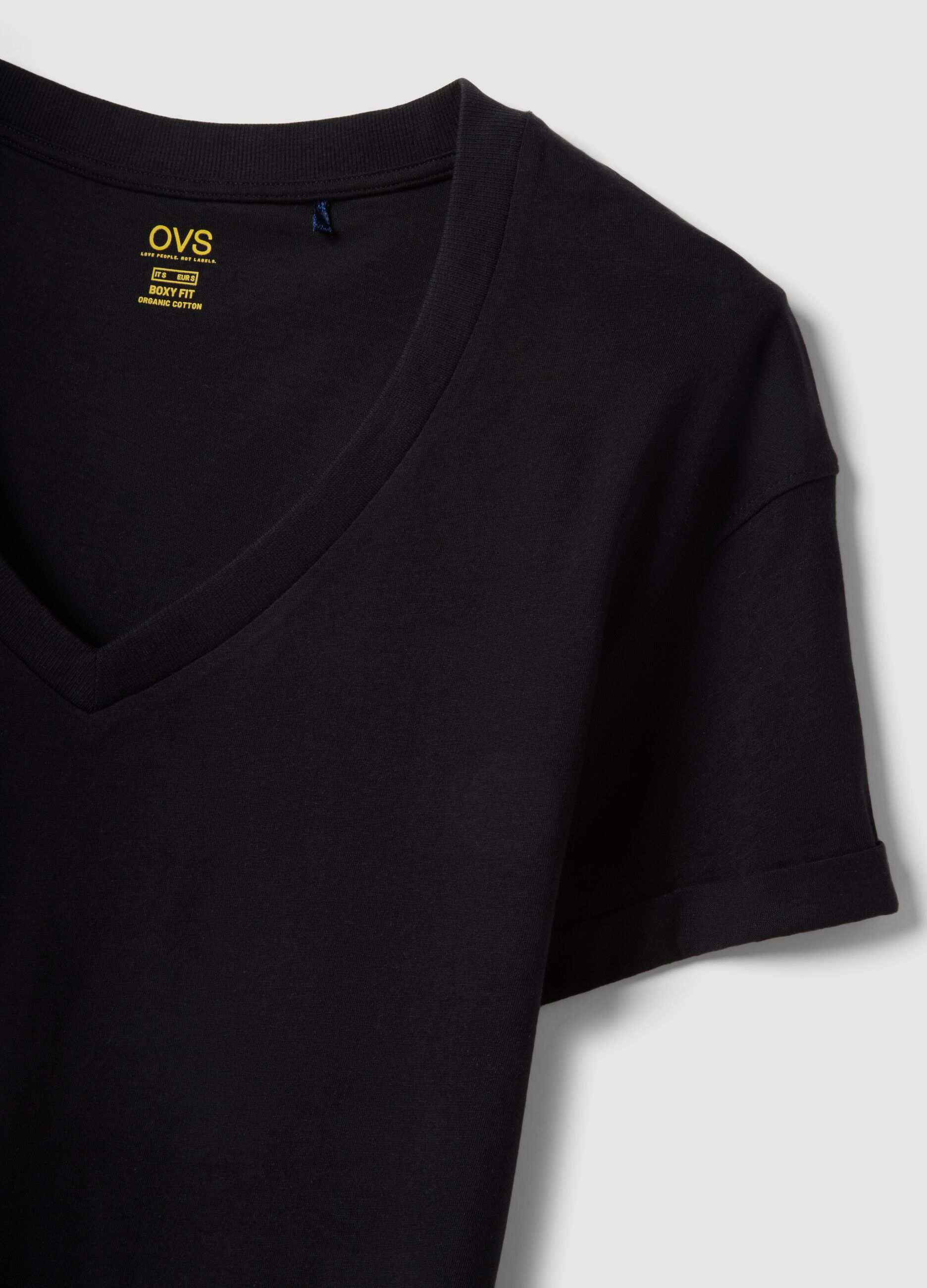 Black 100% cotton V-neck relaxed-fit T-shirt
