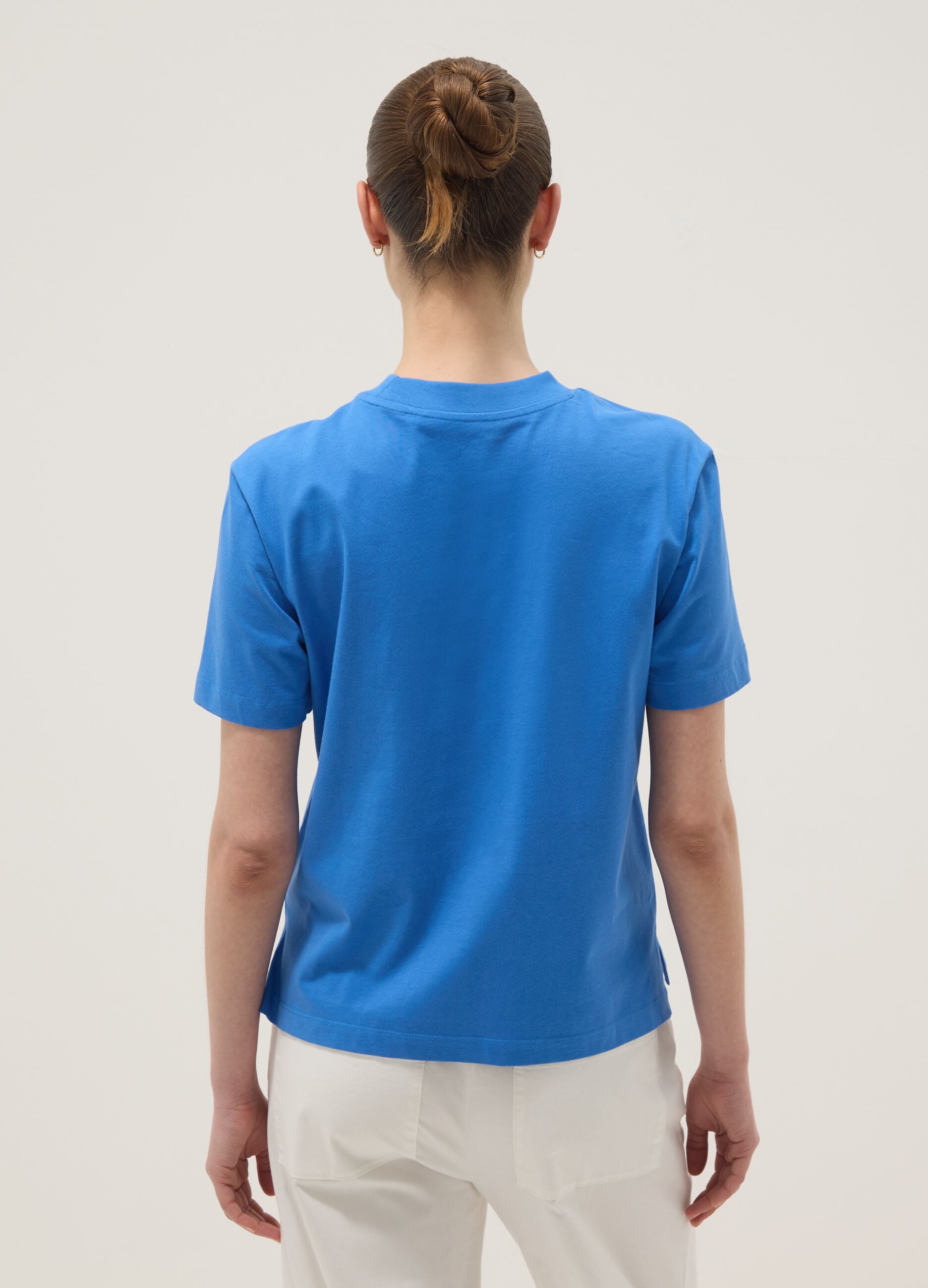 Blue pure cotton regular-fit T-shirt