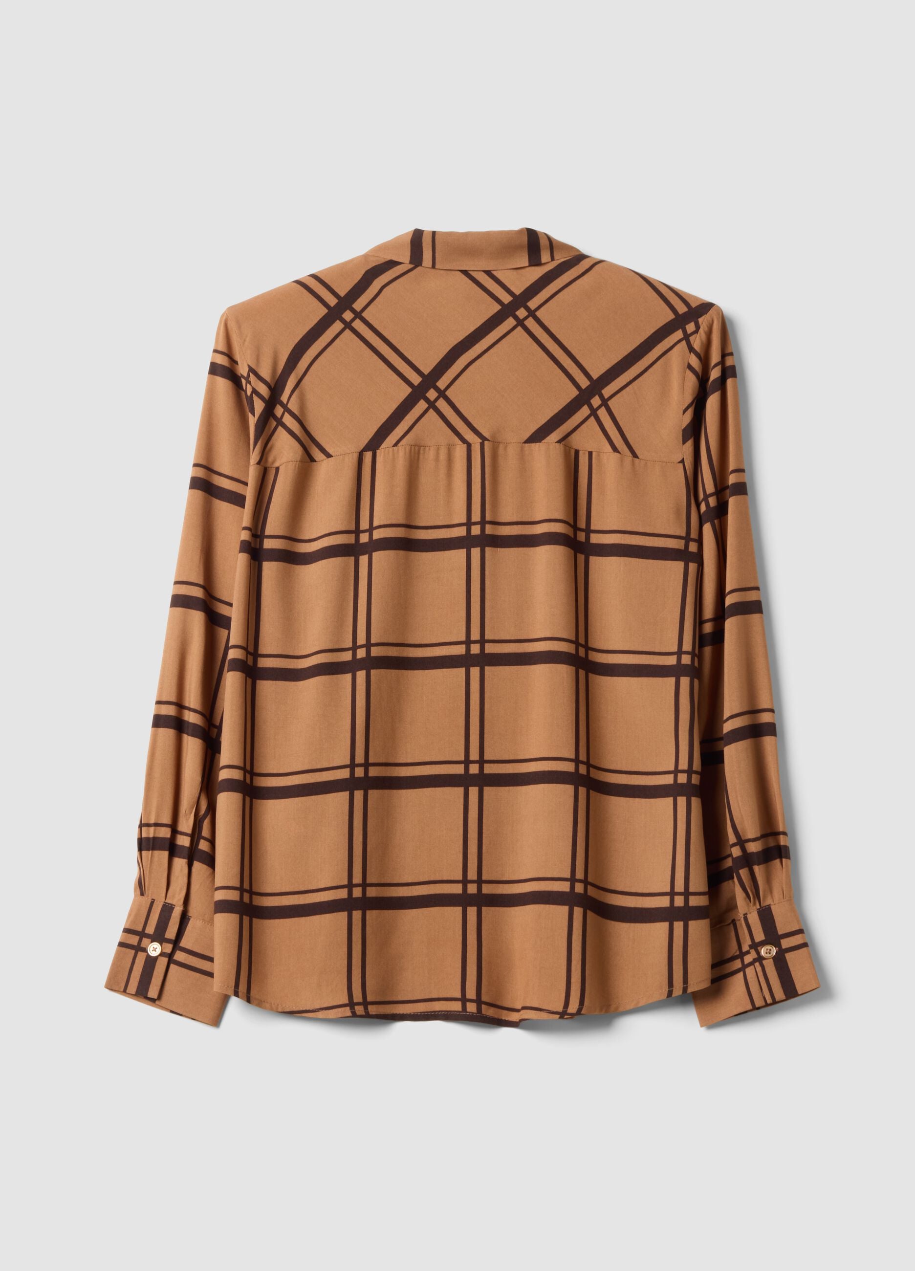 Brown checked pure viscose shirt with neck tie, regular fit