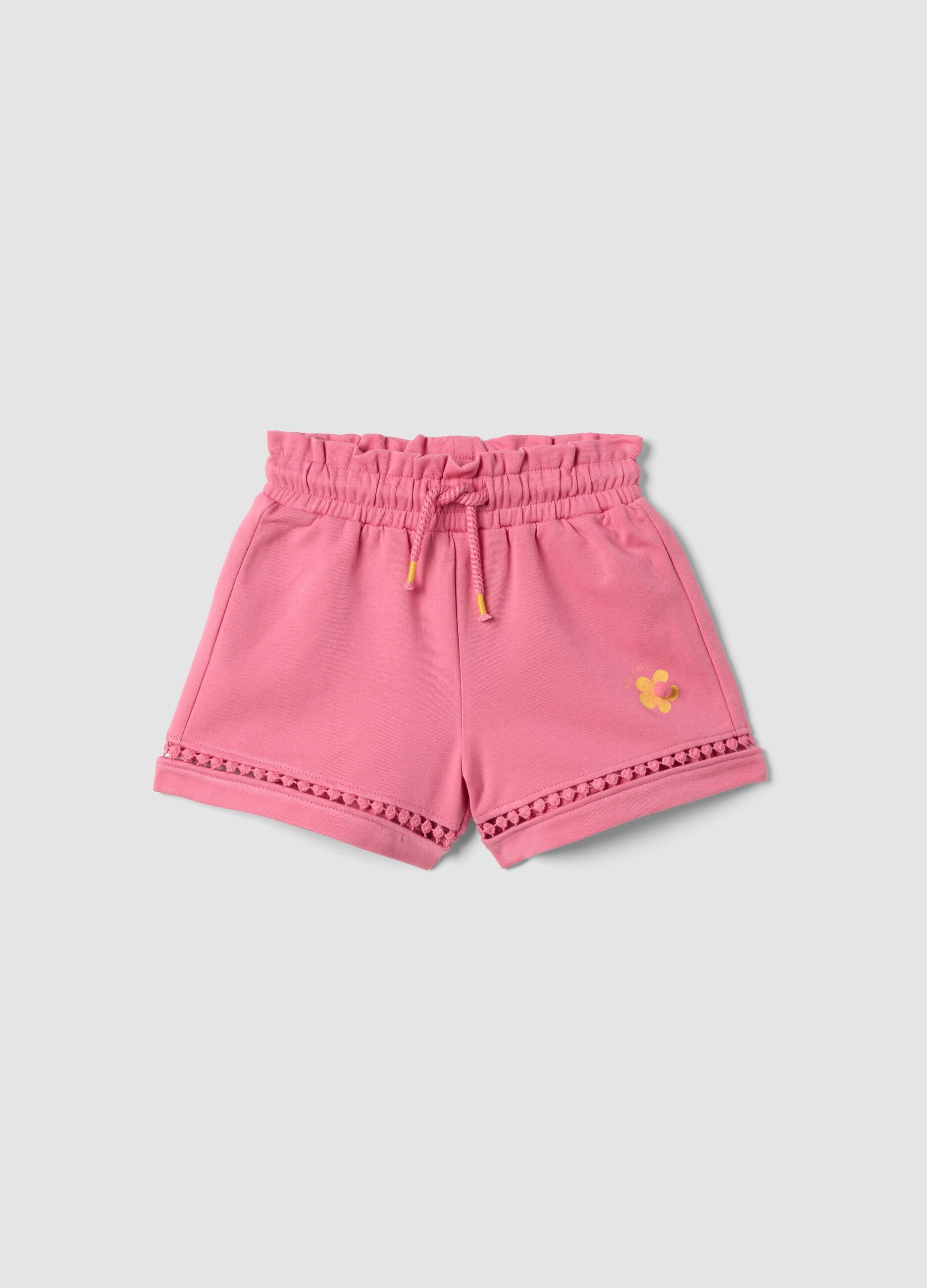 Girls&rsquo; Pink Stretch Cotton Shorts, Regular Fit